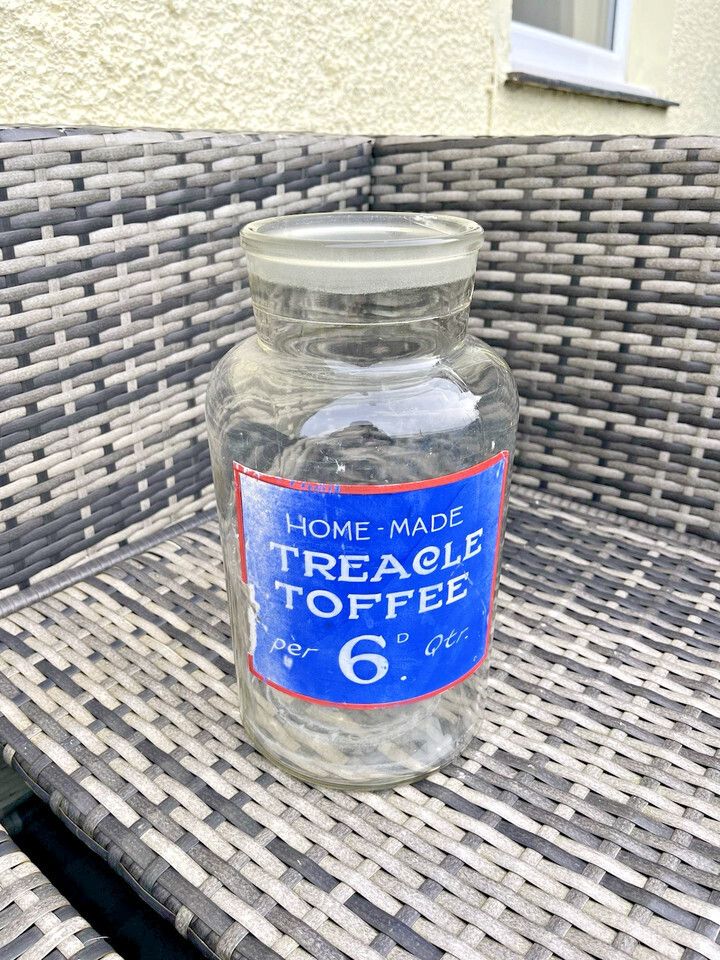 Home Decor Antique Edwardian Home Made Treacle Toffee Shop Counter Display Glass Sweet Jar photo