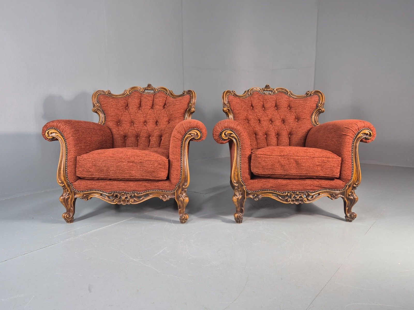 2 Vintage French Rococo Style Lounge Chairs Quality Reproduction  Eb11659 Vclo photo vinterior