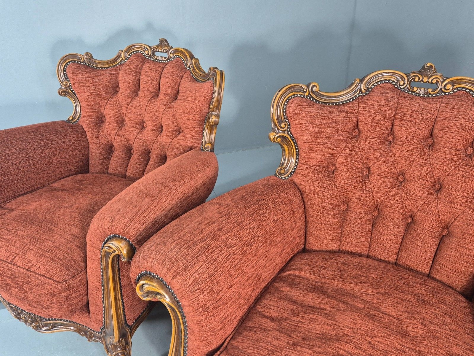 Furniture 2 Vintage French Rococo Style Lounge Chairs Quality Reproduction  Eb11659 Vclo photo