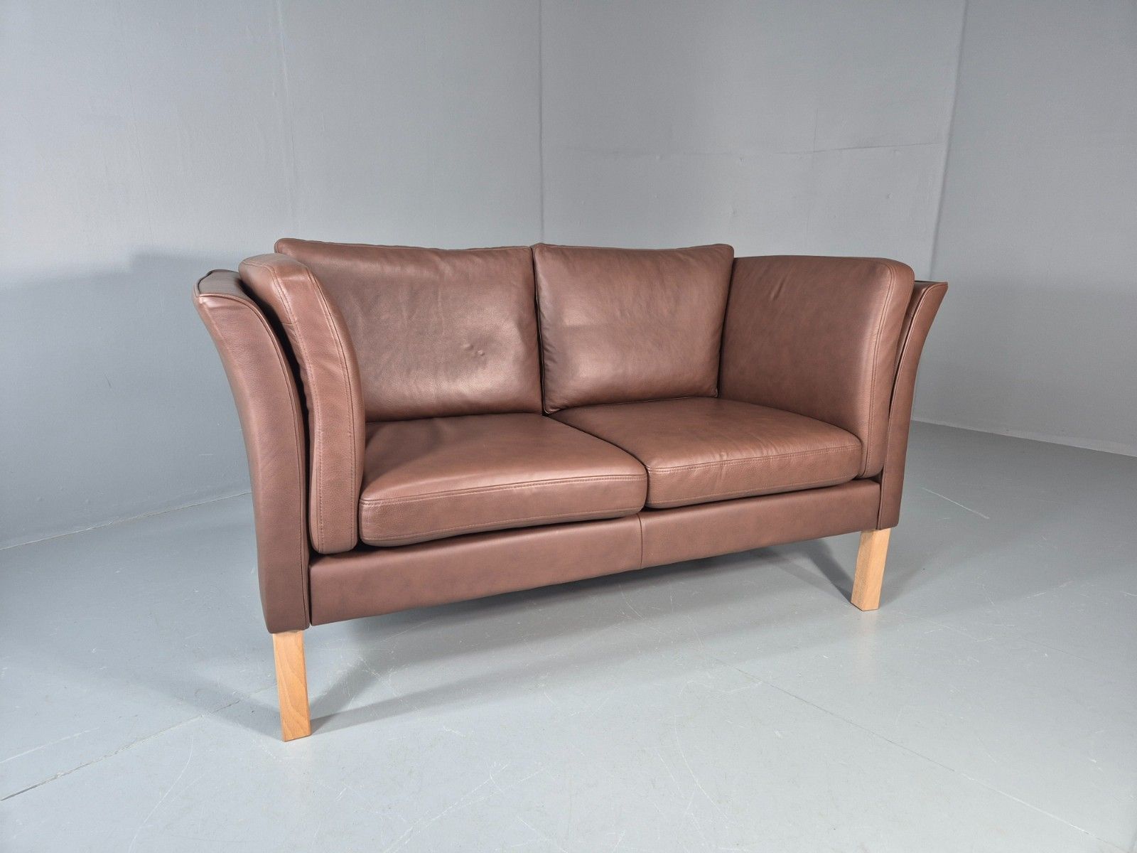 Vintage 2 Seater Settee Brown Leather Danish 1980s Retro Hurup Eb11630 M2ss