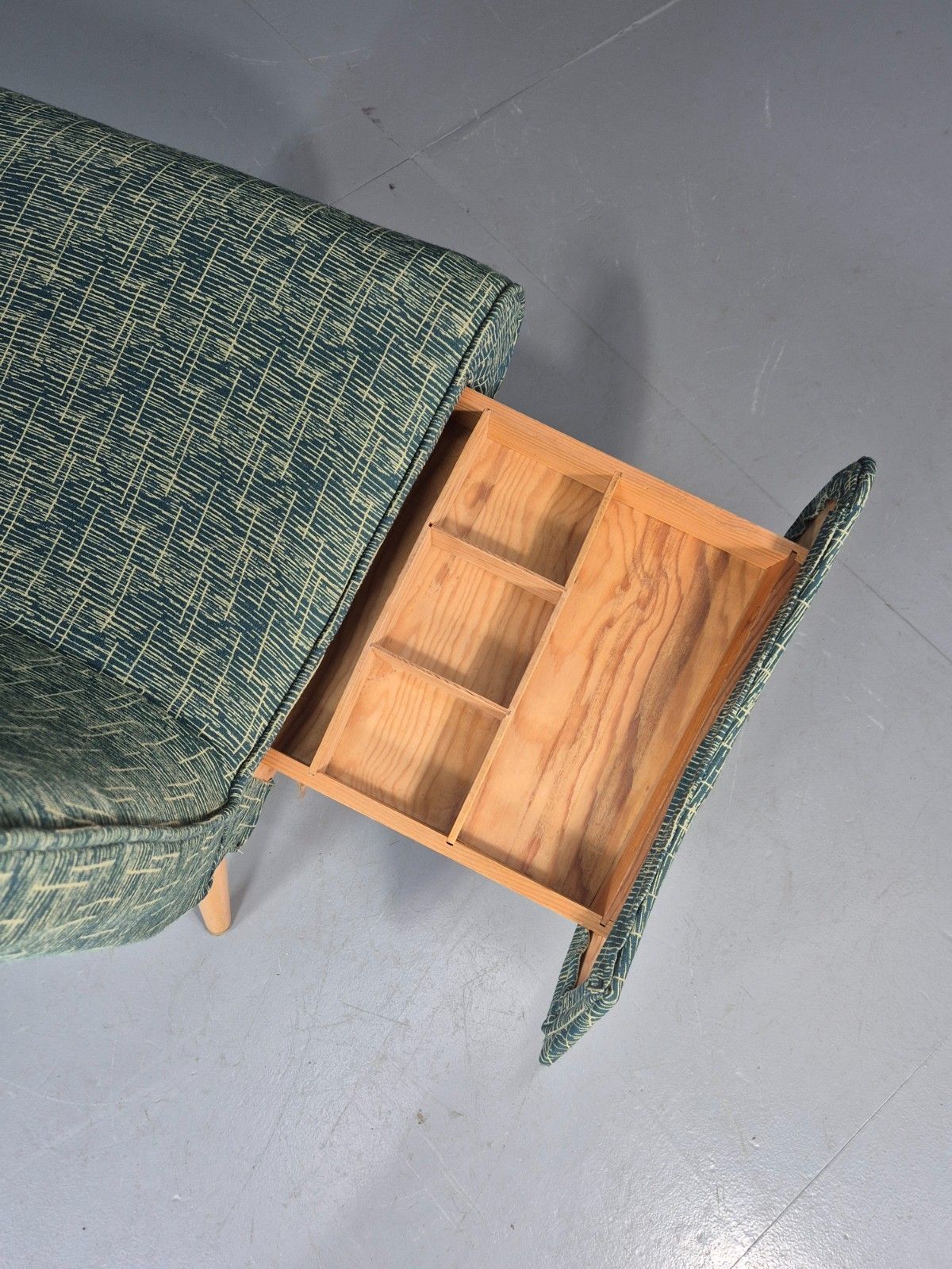 photo for sale Vintage Swedish Retro Chair Newly Upholstered Hobby Chair Drawer Eb11084 Mnor