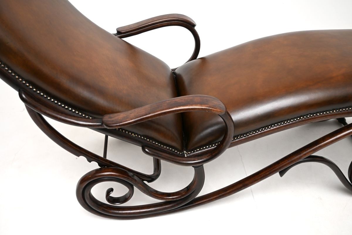 Furniture Antique Bentwood Leather Chaise Longue By Thonet photo