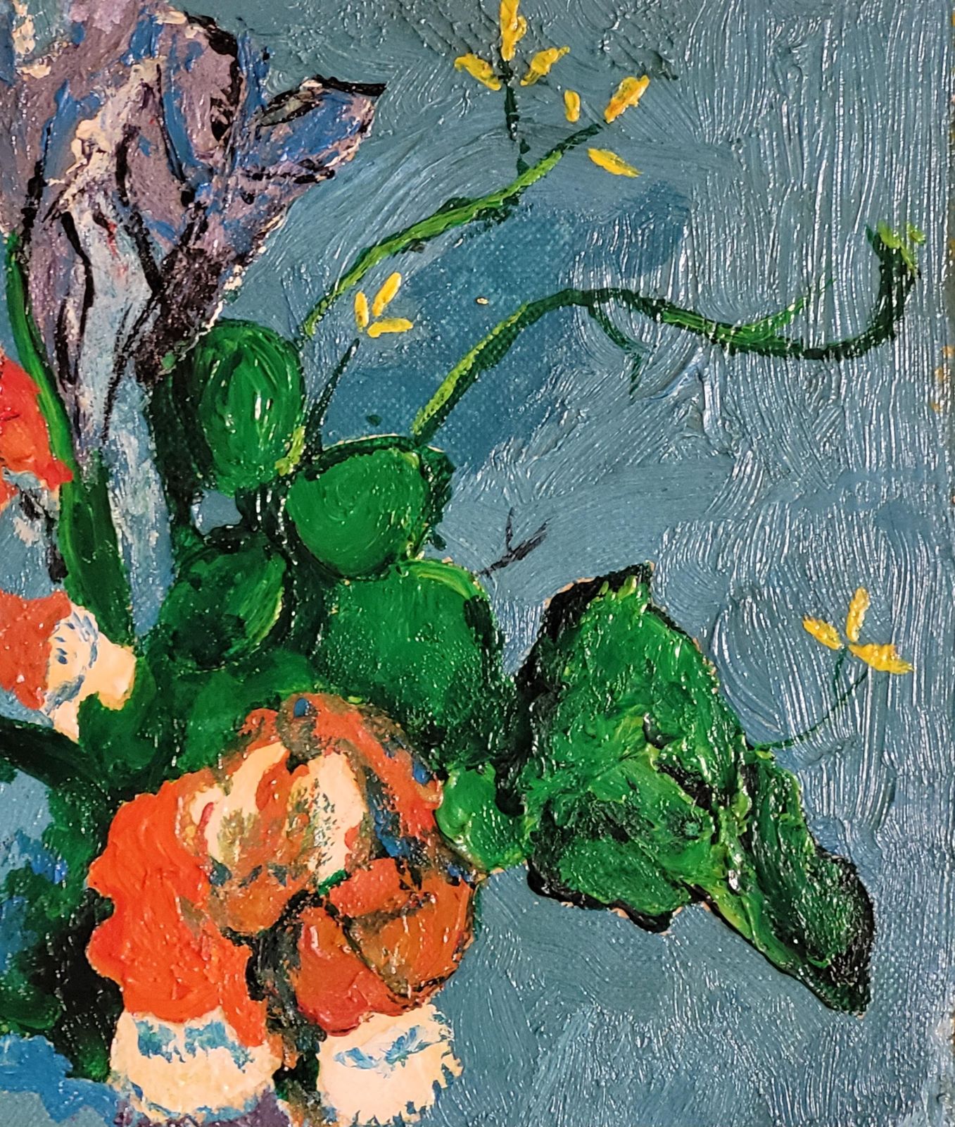 Cezanne Inspired Still Life. 'The Blue Vase". Oil On Board. 35cm X 30cm.1990 By Amaday photo vintage