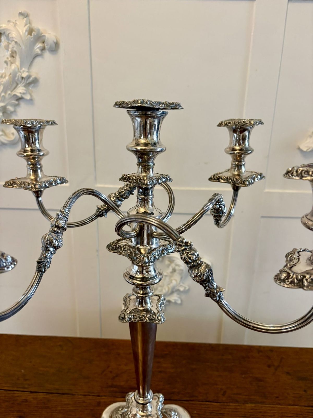 Antique 19th Century Large Silver Plated Five Branch Candelabra Dining Table Centrepiece With Detachable Sconces photo buy