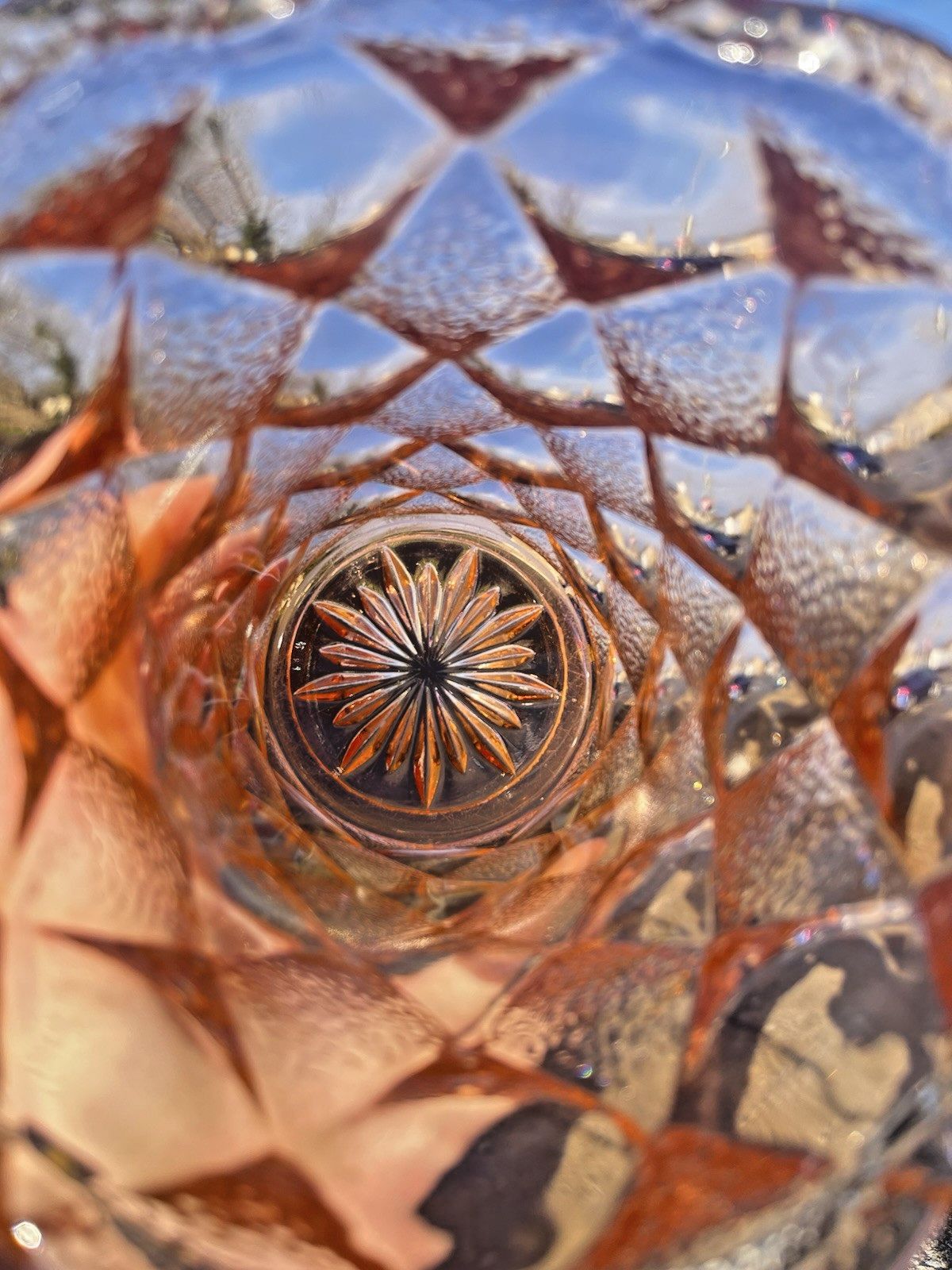 photo furniture Antique Art Deco Salmon Pink Acid Etched Celery Vase Geometric Diamond Quilt