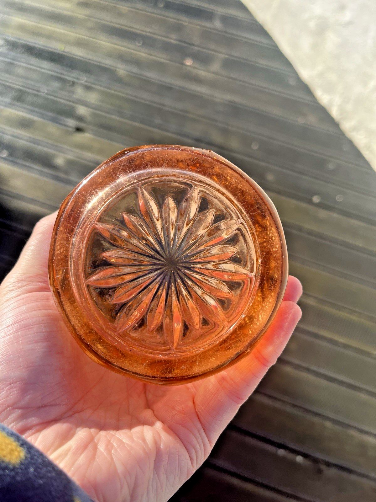 80.0 Antique Art Deco Salmon Pink Acid Etched Celery Vase Geometric Diamond Quilt photo