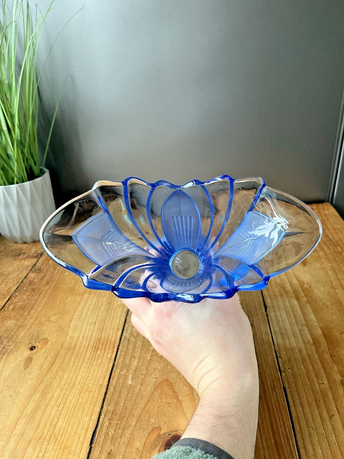 Home Decor Beautiful Blue Art Deco Walther & Sohne Greta Stepped Base Flower Vase Posy 30's photo