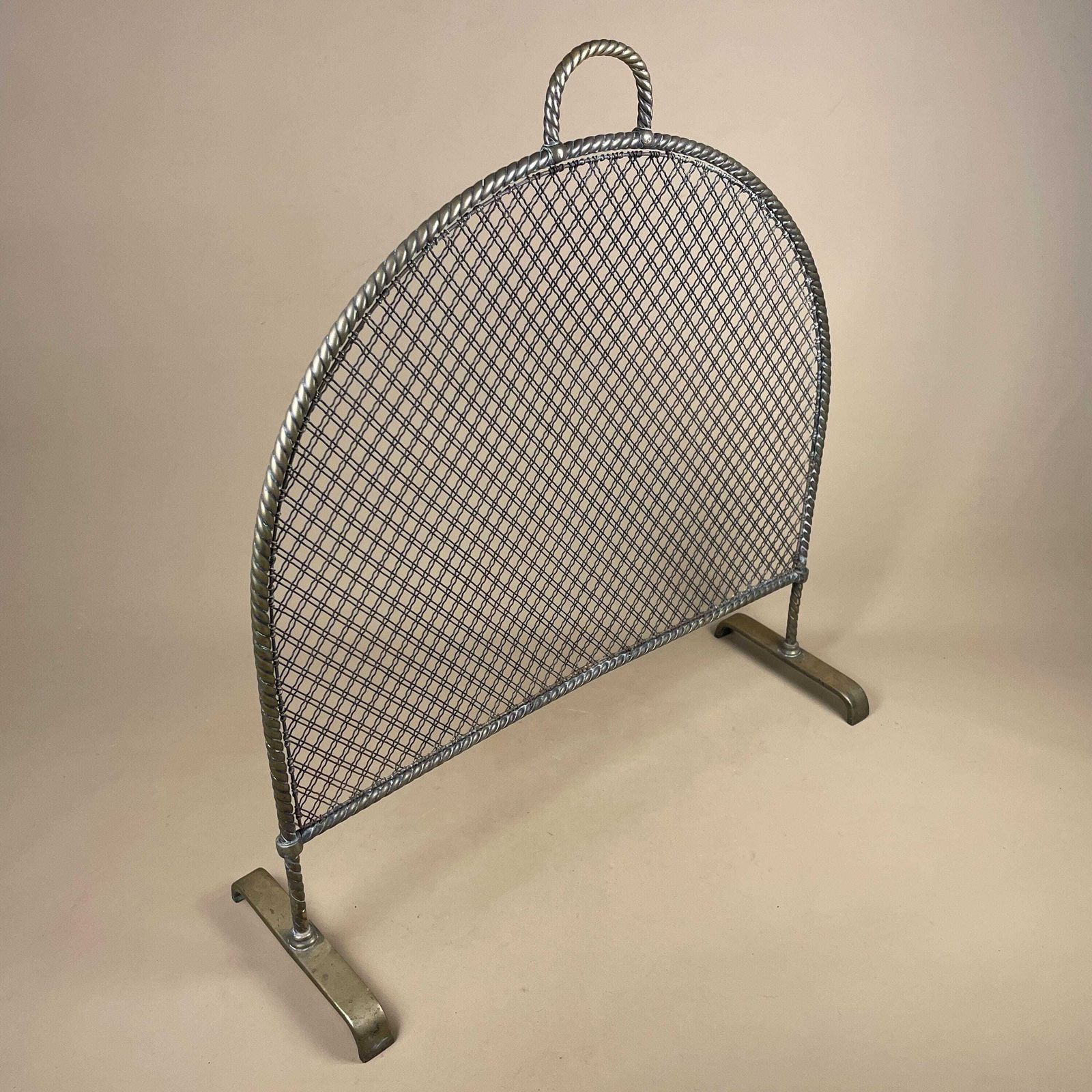 Antique Fireguard Fireplace Screen Metal Gold Brass Vintage Fire Guard Victorian Ornate Freestanding Domed Arched Top Mesh Curved photo for sale
