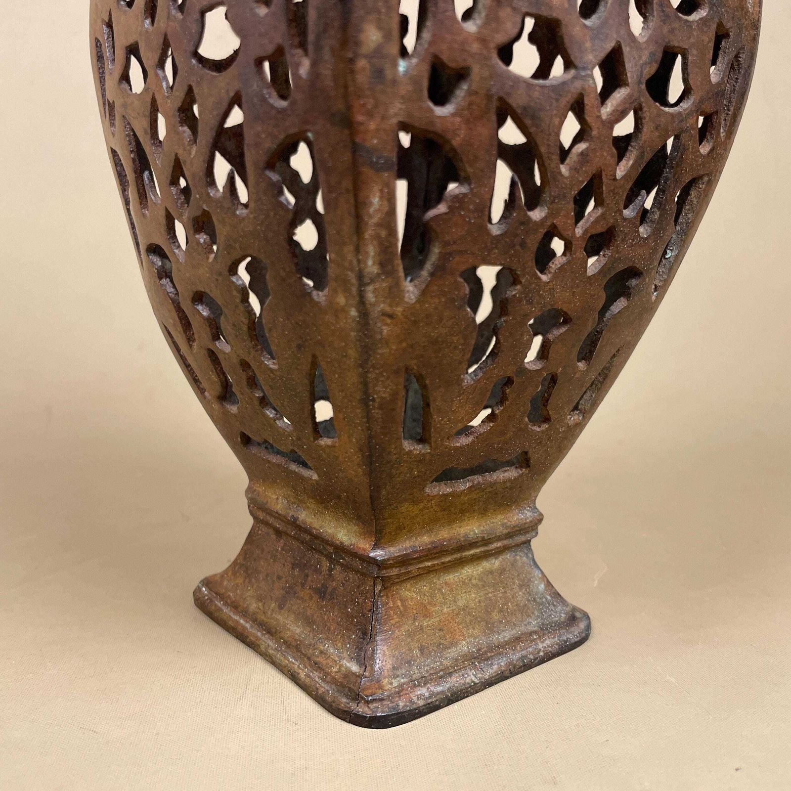 Metal Indian Patterned Pot Vase Jardiniere Asian Handmade Hollowed Out Pierced Intricate Vintage Urn Decorative Ornate Display Cut Out photo 50.0