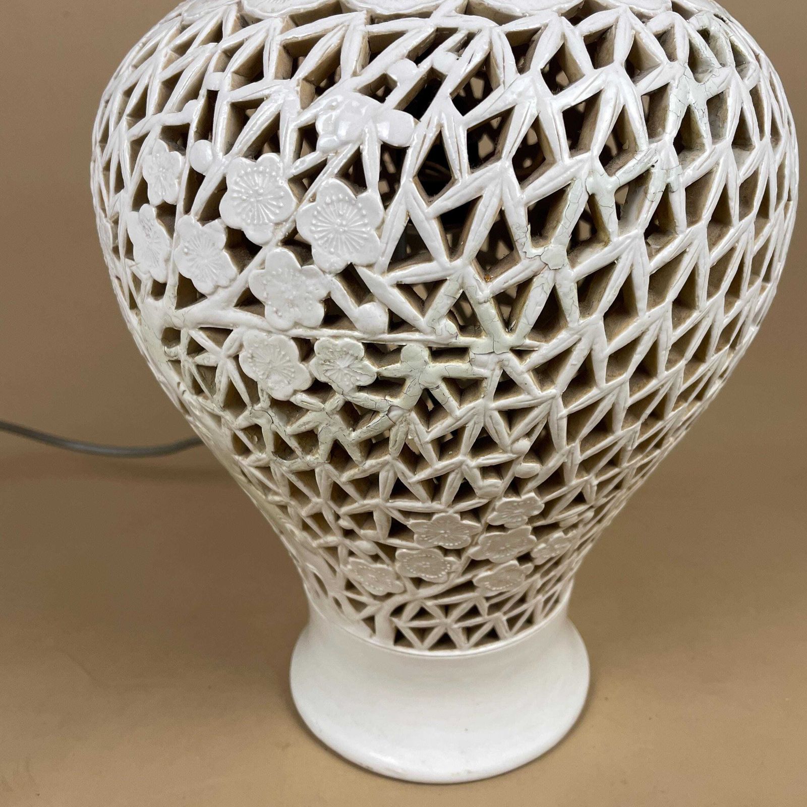 Oriental Ceramic Blanc De Chine Lamp Table Light Antique Cut Out Reticulated Vintage Patterned Bedside Ginger Gar Vase Pottery Large Pattern photo buy