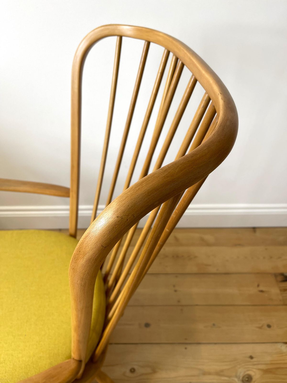 photo for sale Ercol 478 Original Armchair With Yellow Wool Seat.