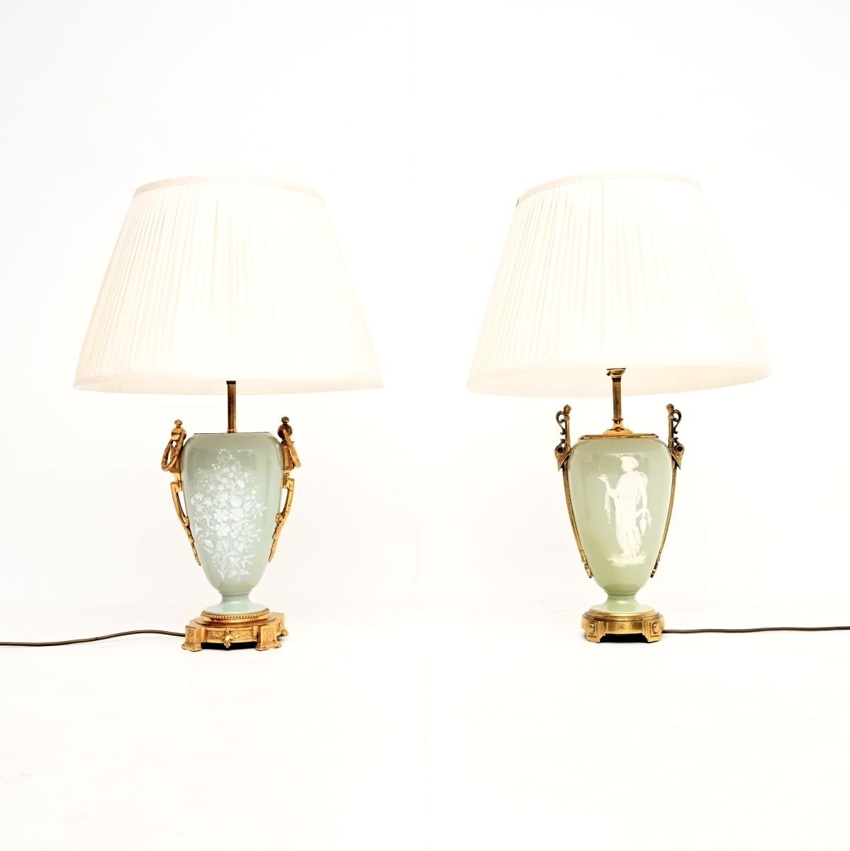Pair Of Antique French Ceramic Gilt Metal Table Lamps photo for sale