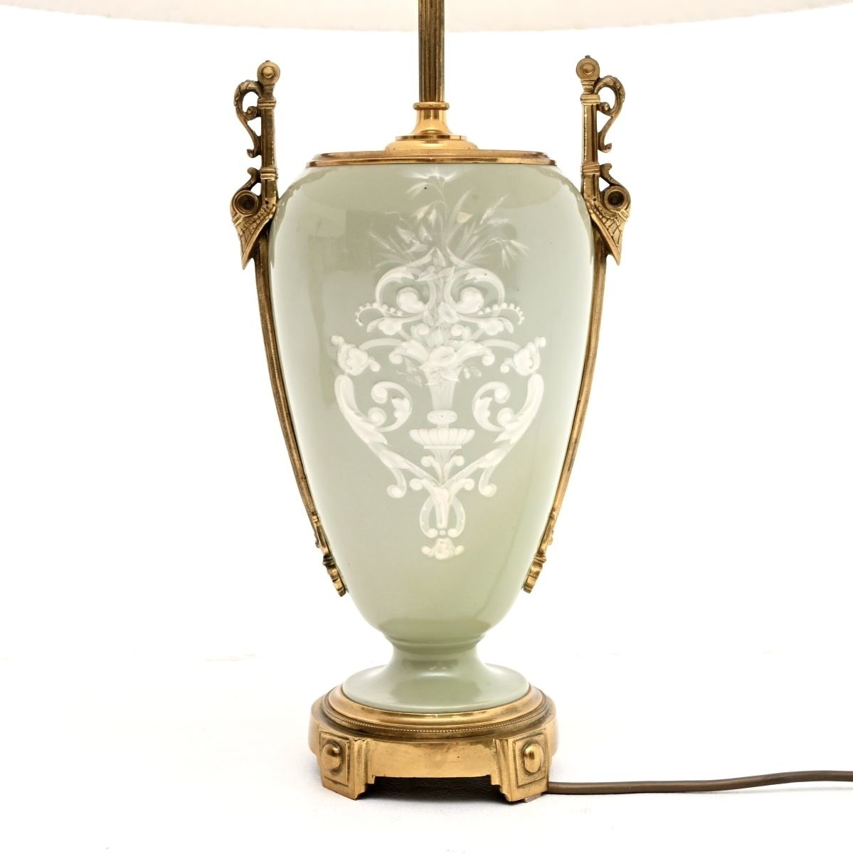 Pair Of Antique French Ceramic Gilt Metal Table Lamps photo 1495.0