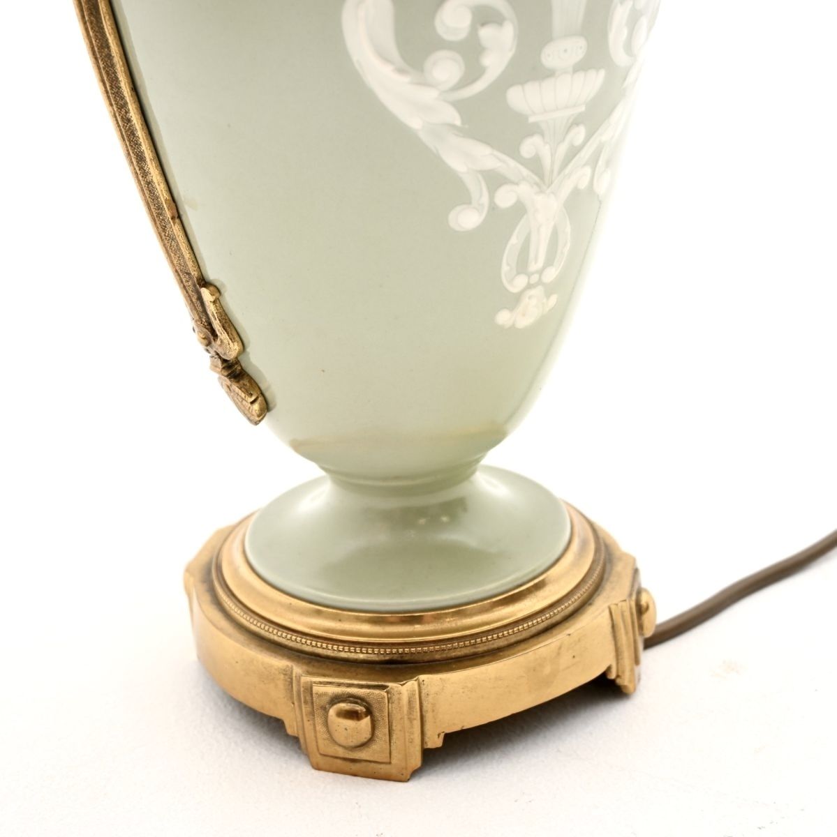Lighting Pair Of Antique French Ceramic Gilt Metal Table Lamps photo