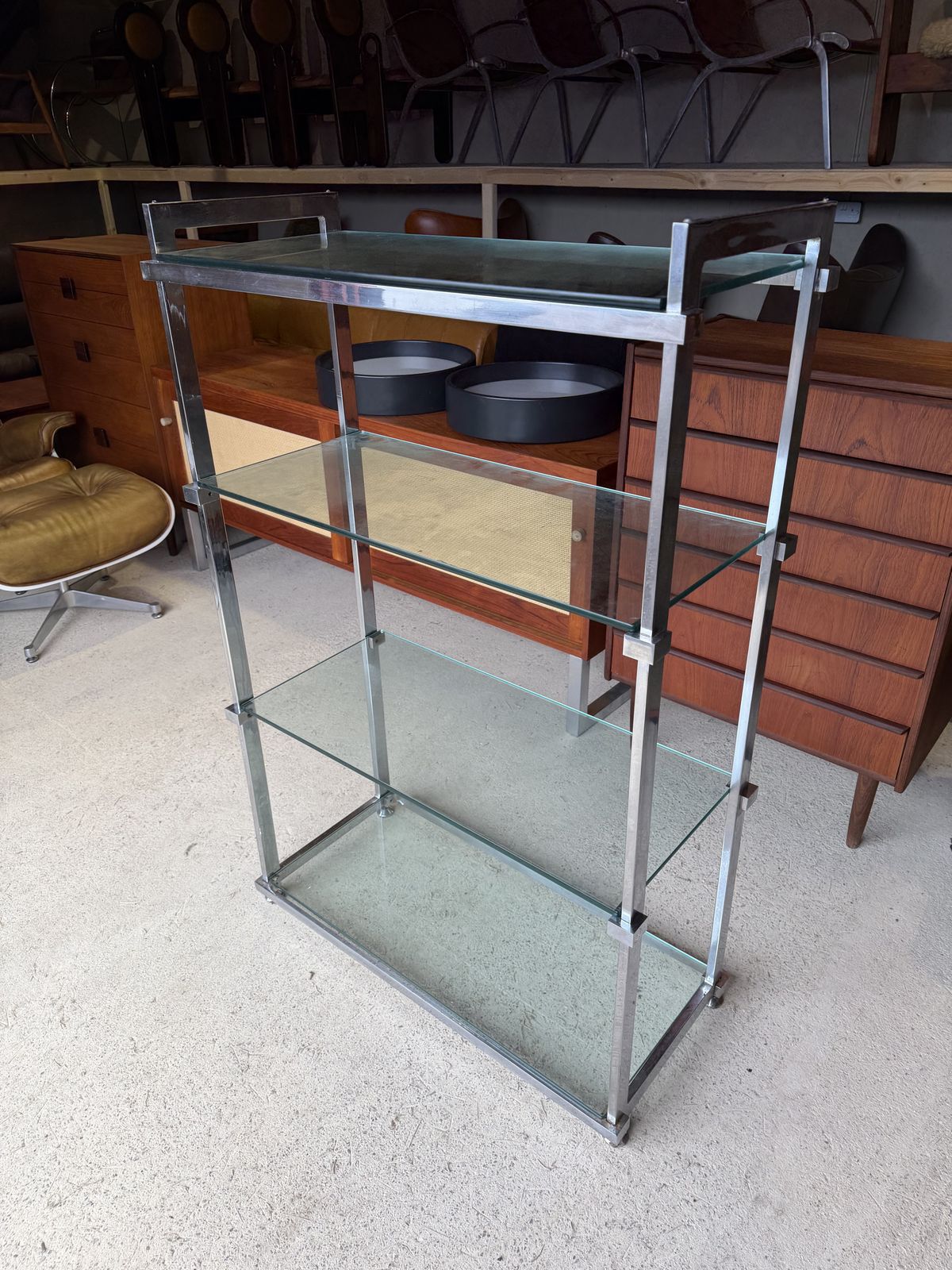Mid Century Pieff Chrome And Glass Shelving Unit 1970s photo furniture
