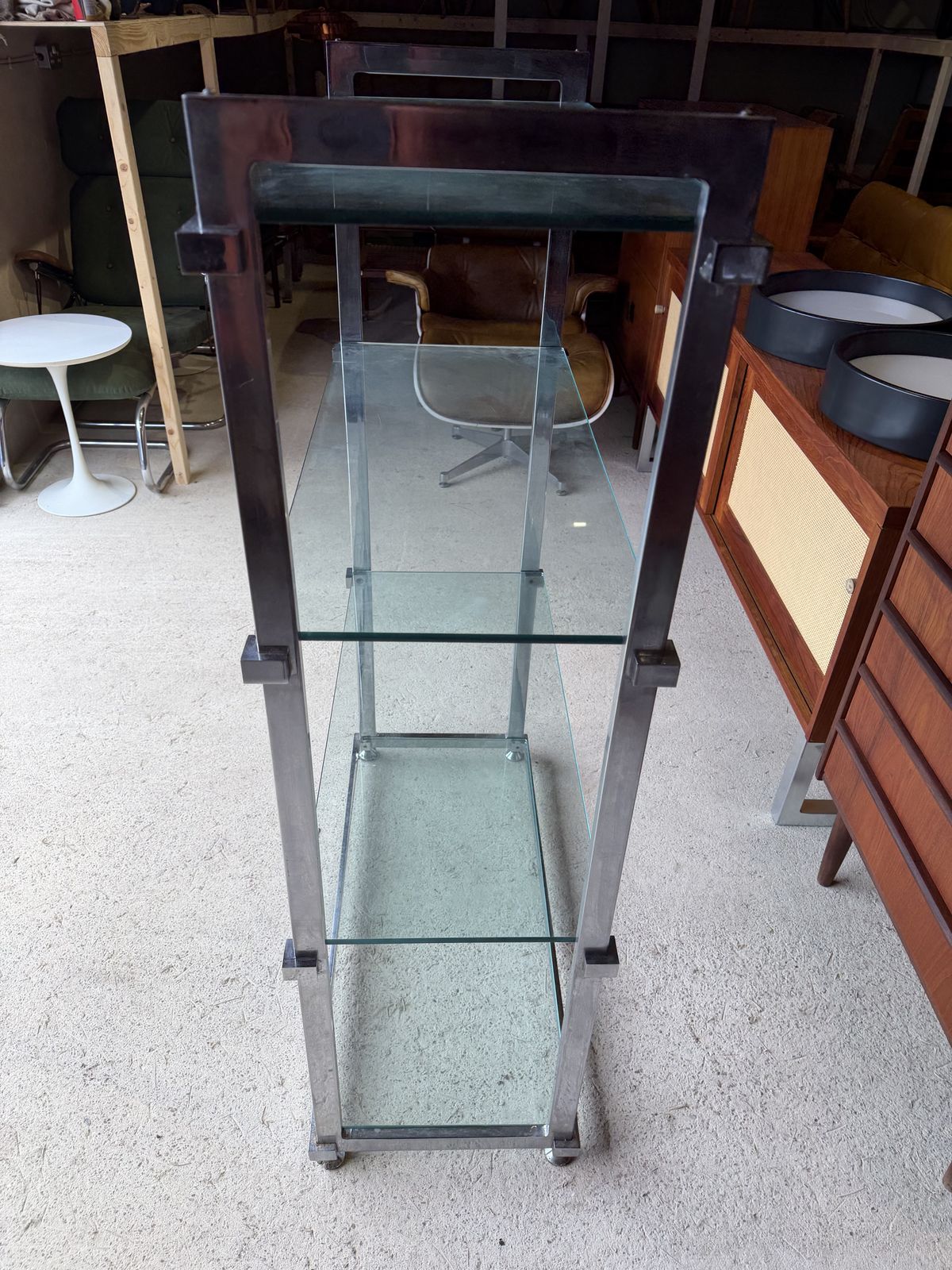 photo for sale Mid Century Pieff Chrome And Glass Shelving Unit 1970s