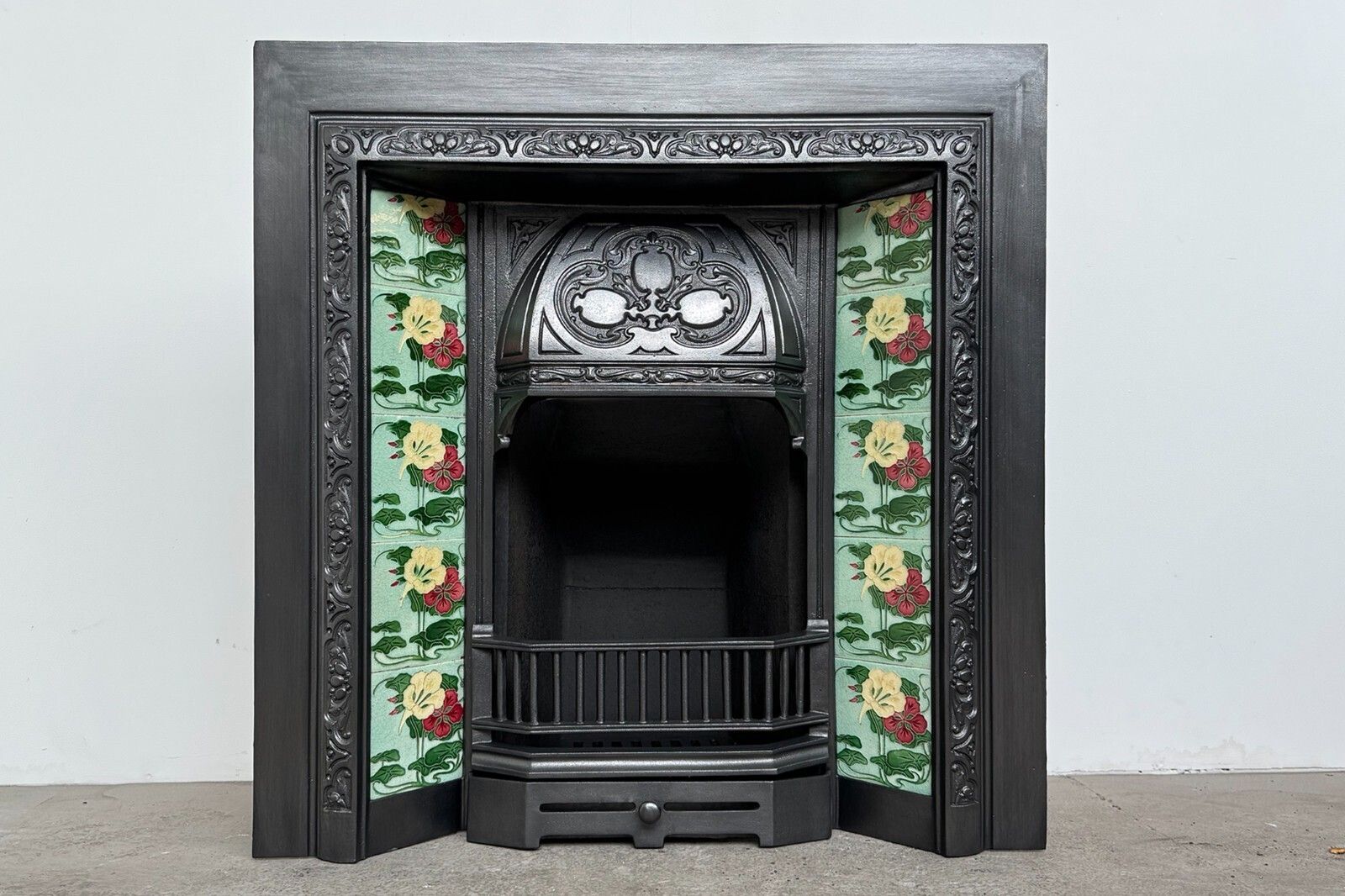 Antique Edwardian Art Nouveau Cast Iron Fireplace Grate Circa 1905 photo furniture