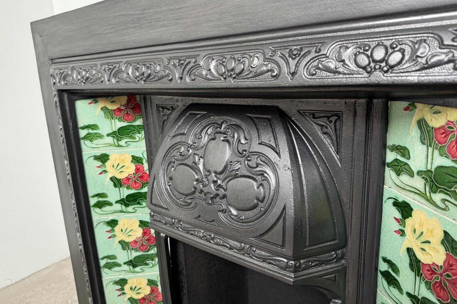 Antique Edwardian Art Nouveau Cast Iron Fireplace Grate Circa 1905 photo Home Fixtures