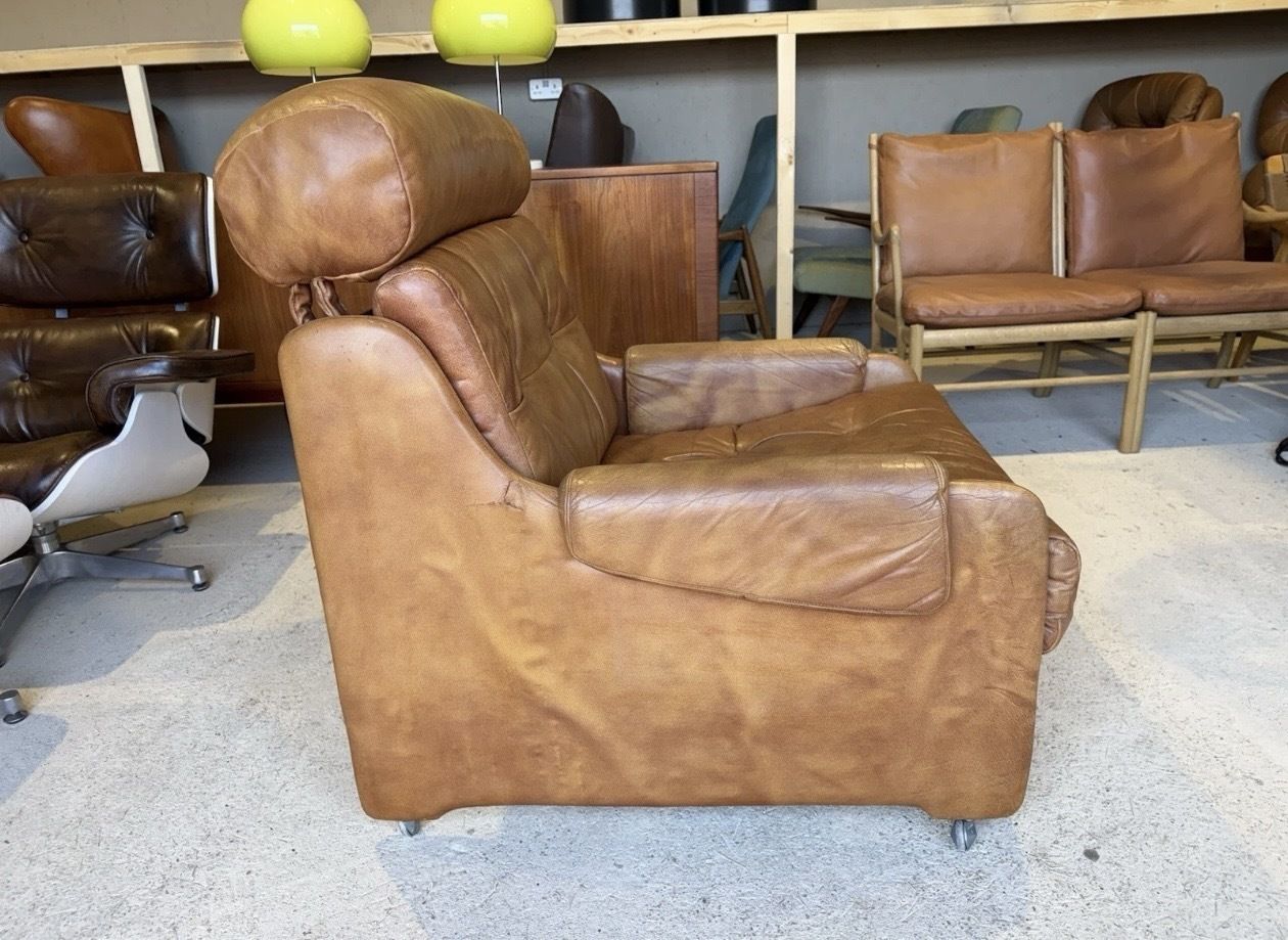 Mid Century Tan Leather Lounge Chair By Wittmann 1970s photo vinterior