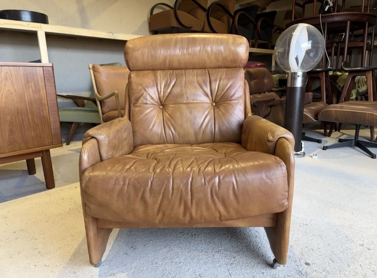 photo for sale Mid Century Tan Leather Lounge Chair By Wittmann 1970s