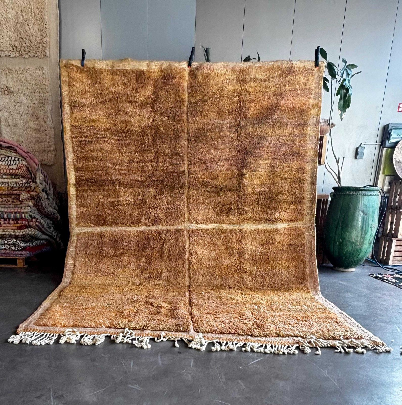 Large Moroccan Mrirt Rug 250x350 Cm – Handmade Wool Rug – Luxury Berber Area Rug – Thick Plush Carpet – Natural Brown Rug