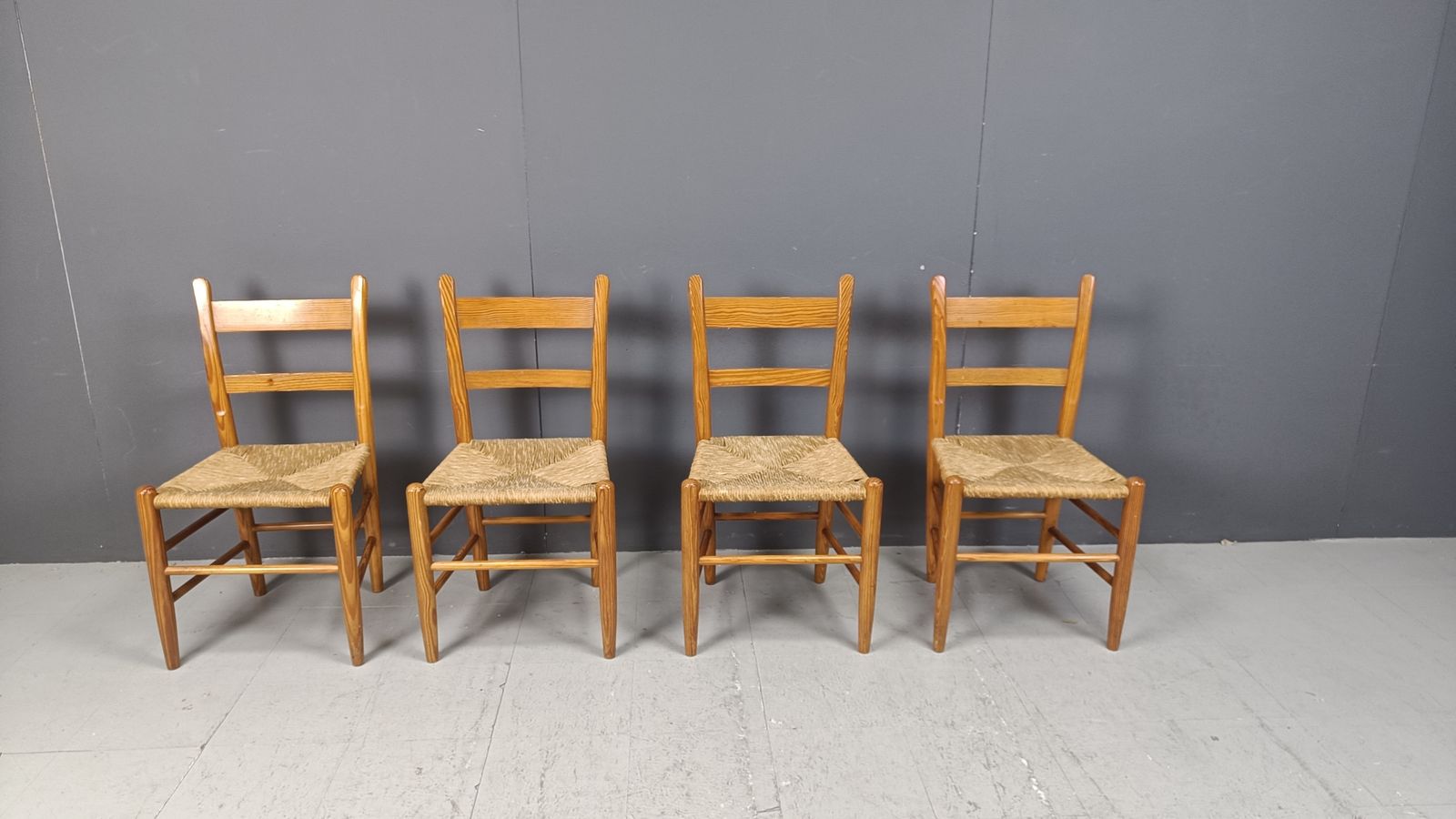 Mid Century Oak And Wicker Dining Chairs, Set Of 4   1970s photo Furniture