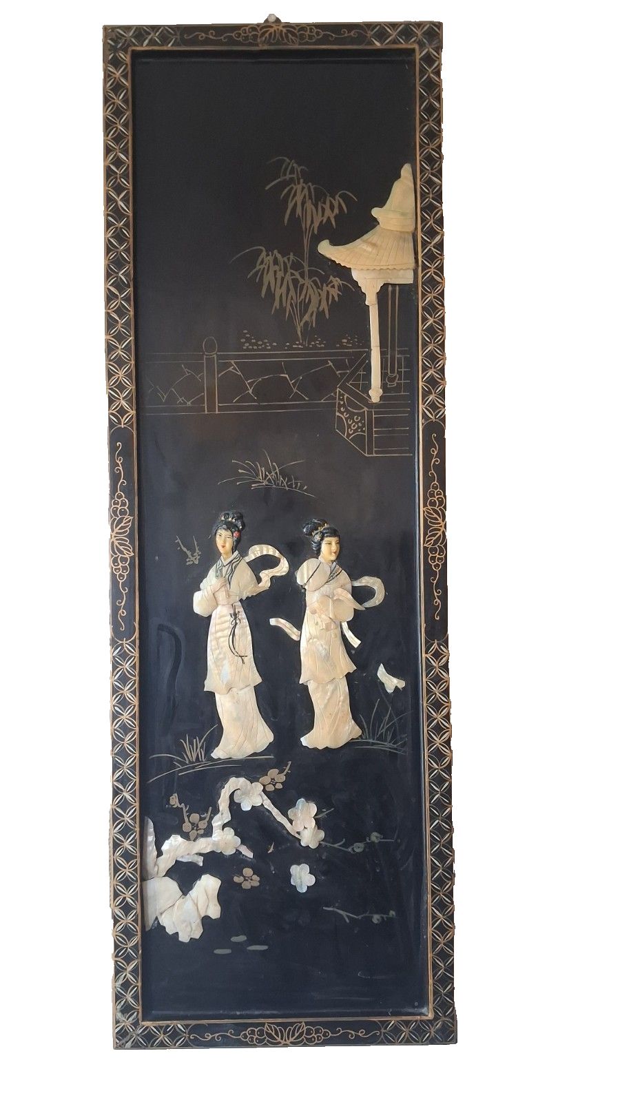 Original  1960's Japanese Shibayama Mid Century Oriental Wall Panel photo vinterior