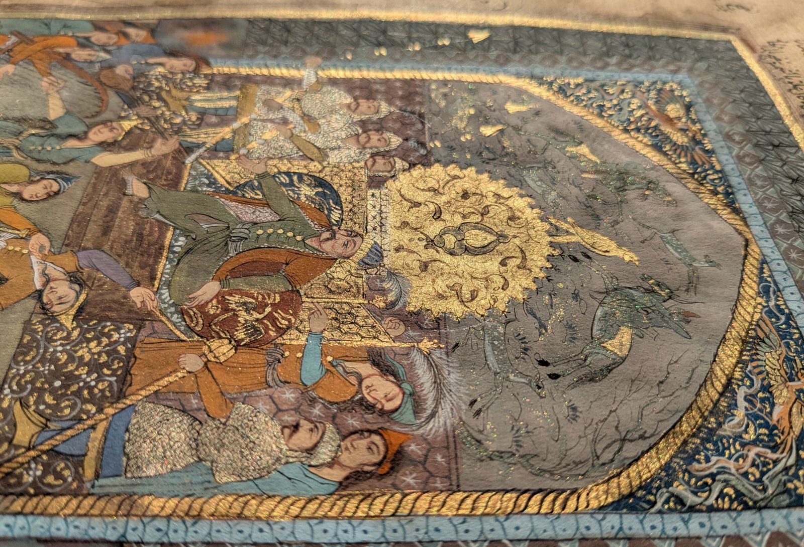 photo for sale Framed Miniature Painting In Timurid Style On Antique Manuscript Folio
