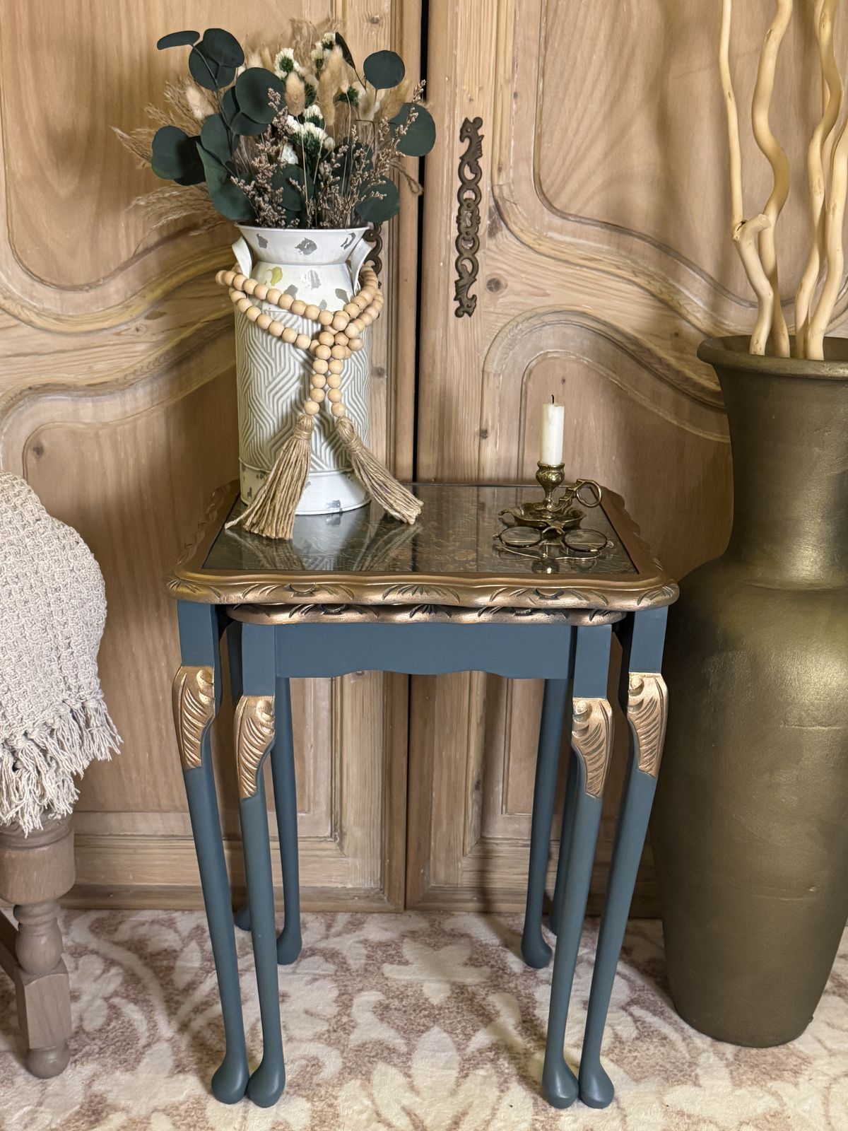 Vintage Mahogany Nest Of 2 Tables – Hand Painted & Decoupaged photo vintage