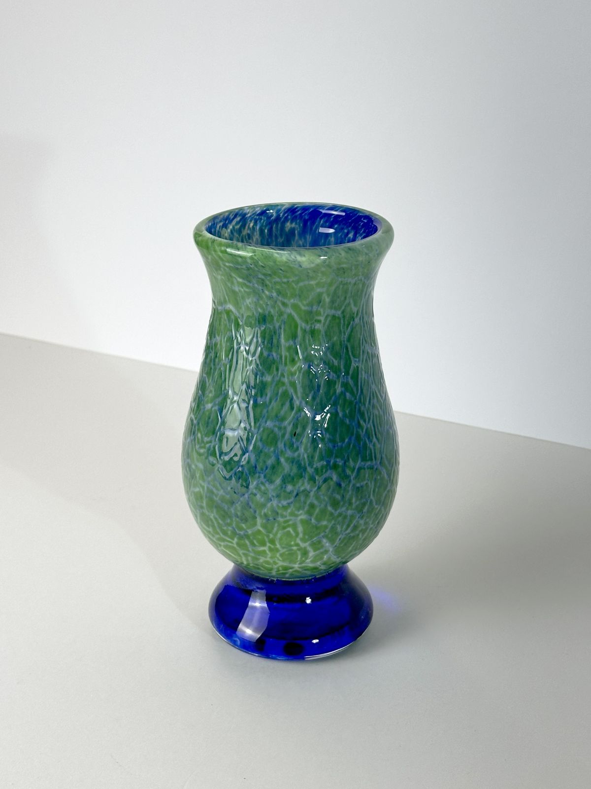 Art Glass Vase Green And Blue Crackle Glass Attributed To Gunnar Håkansson Johansfors Sweden 1930s photo for sale