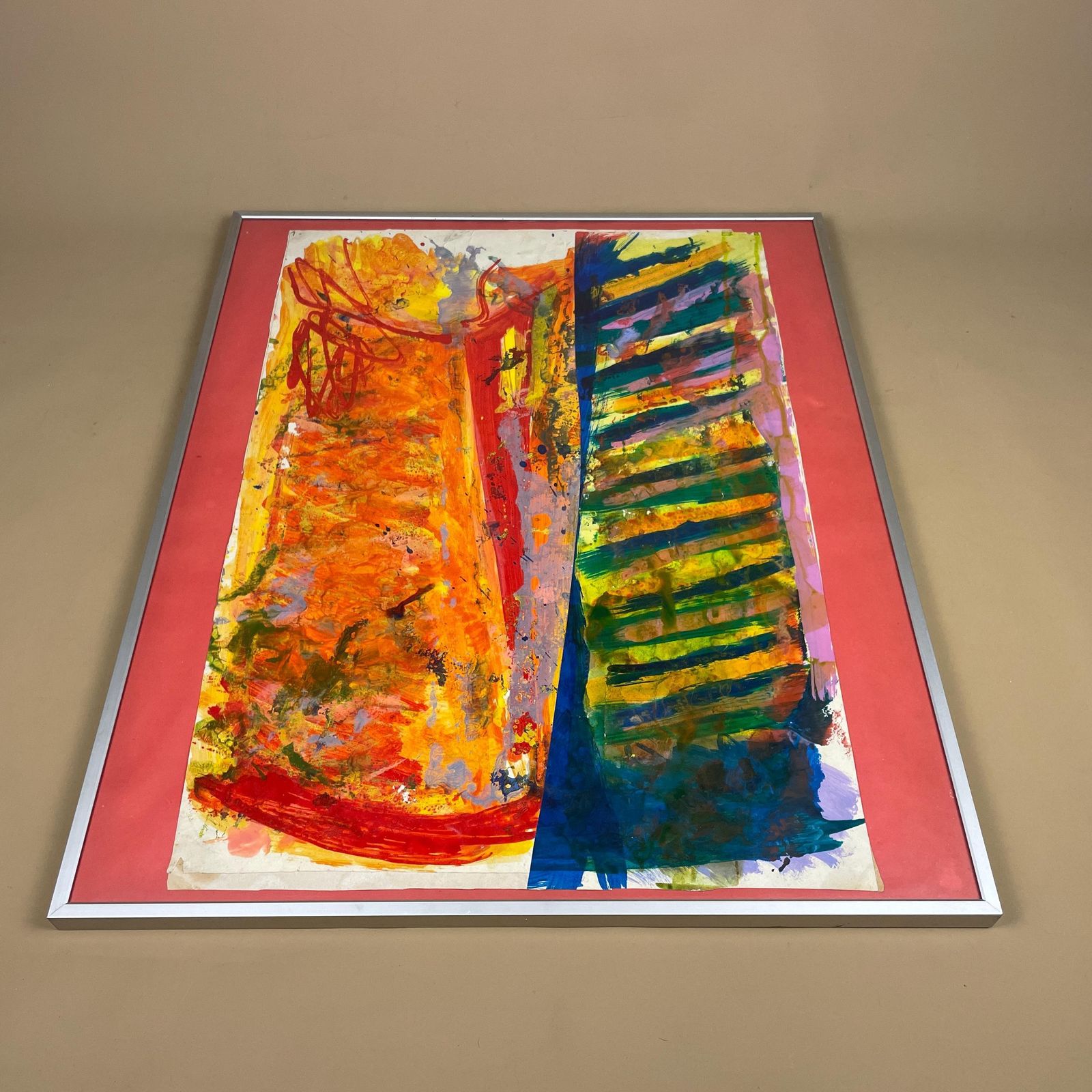 Abstract Modern Original Painting Vibrant Colours Metal Frame Picture Red Orange Bold Contemporary Art Bright Palette Mixed Media Framed