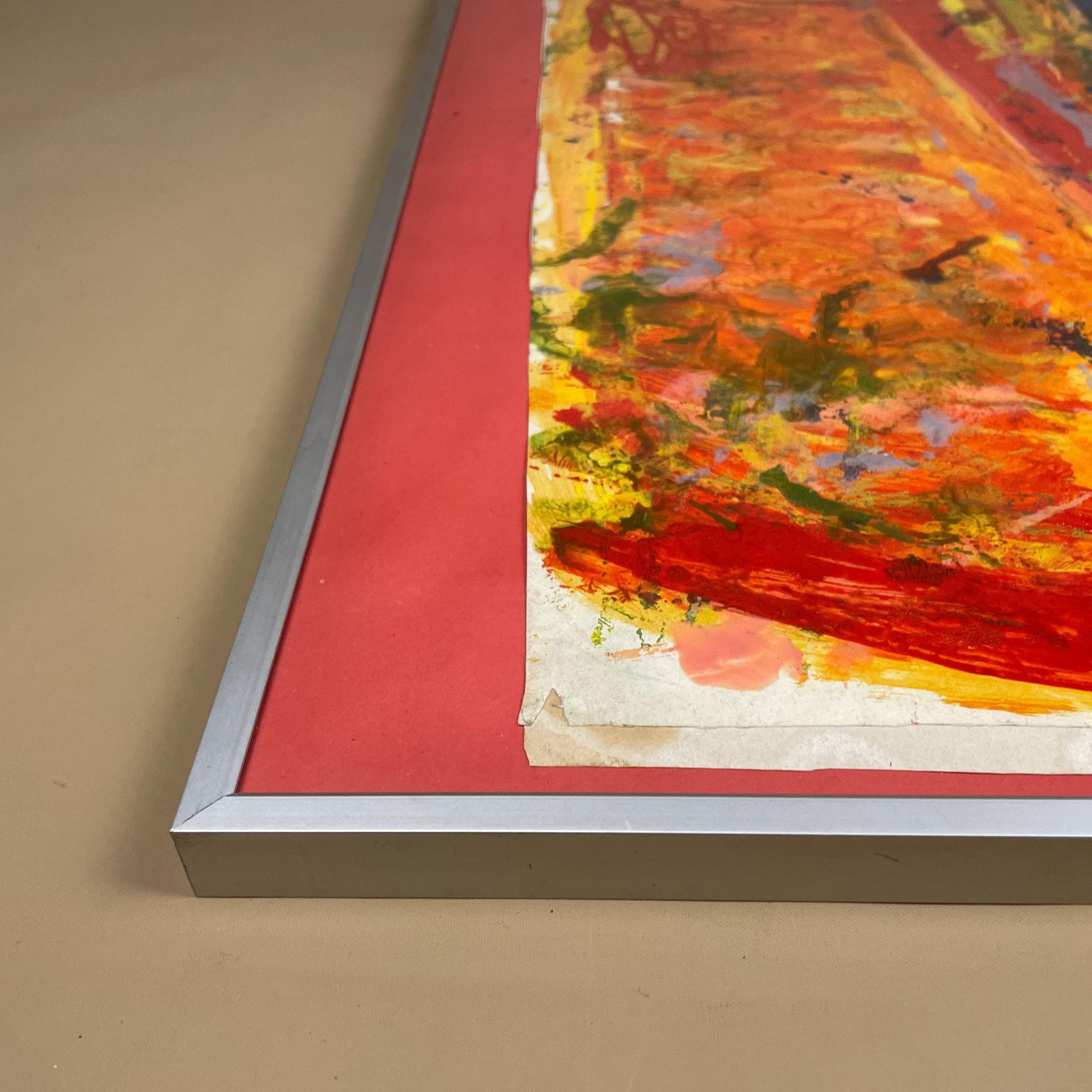 Abstract Modern Original Painting Vibrant Colours Metal Frame Picture Red Orange Bold Contemporary Art Bright Palette Mixed Media Framed photo vinterior