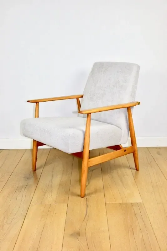 Lis Armchair, 1970s Beige Light Wood Design Henryk Lis photo for sale