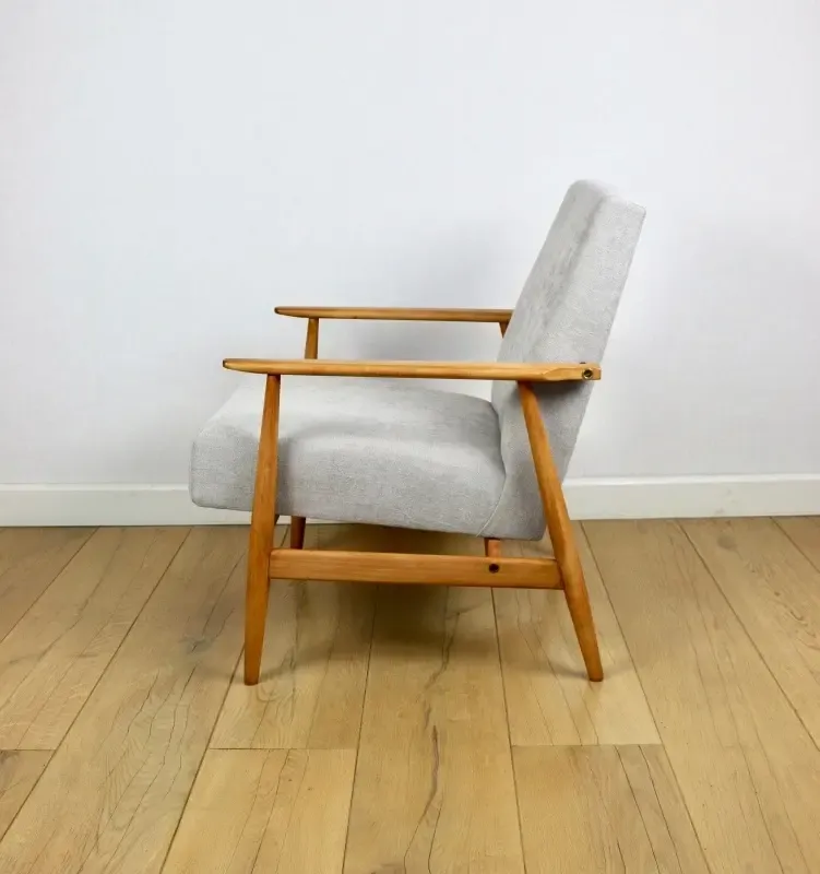 Lis Armchair, 1970s Beige Light Wood Design Henryk Lis photo 383.0