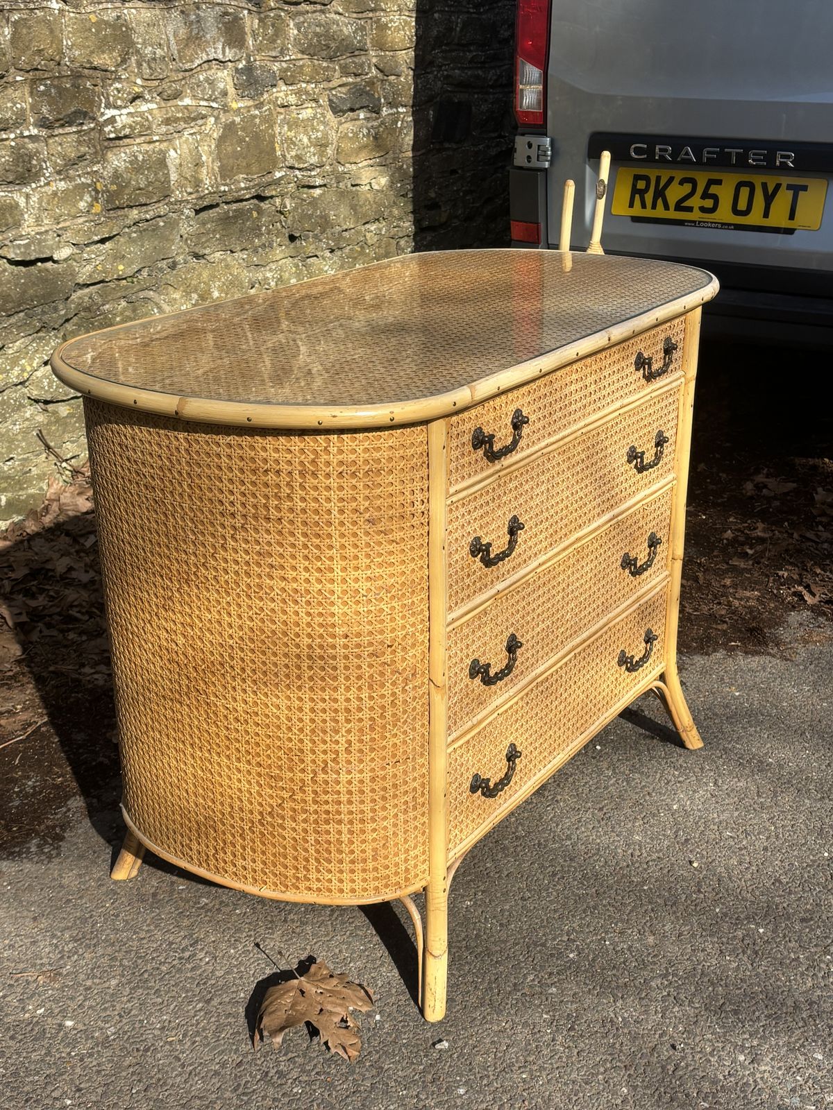 Vintage Mid Century Rattan Cane Bamboo Chest Of Drawers Czechoslovakia photo for sale