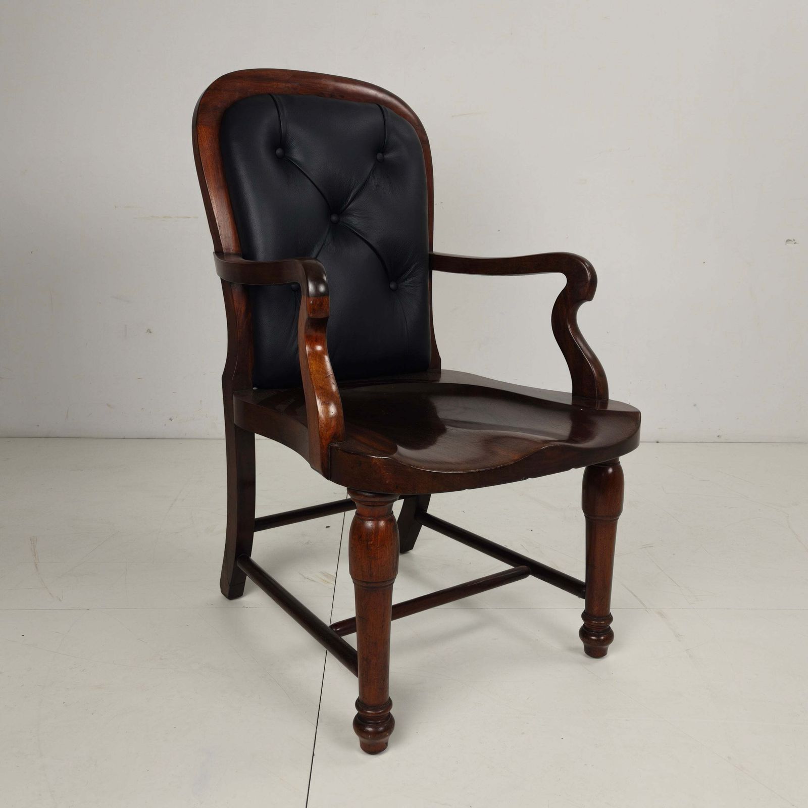 Victorian English Walnut & Leather Library Desk Chair photo vinterior