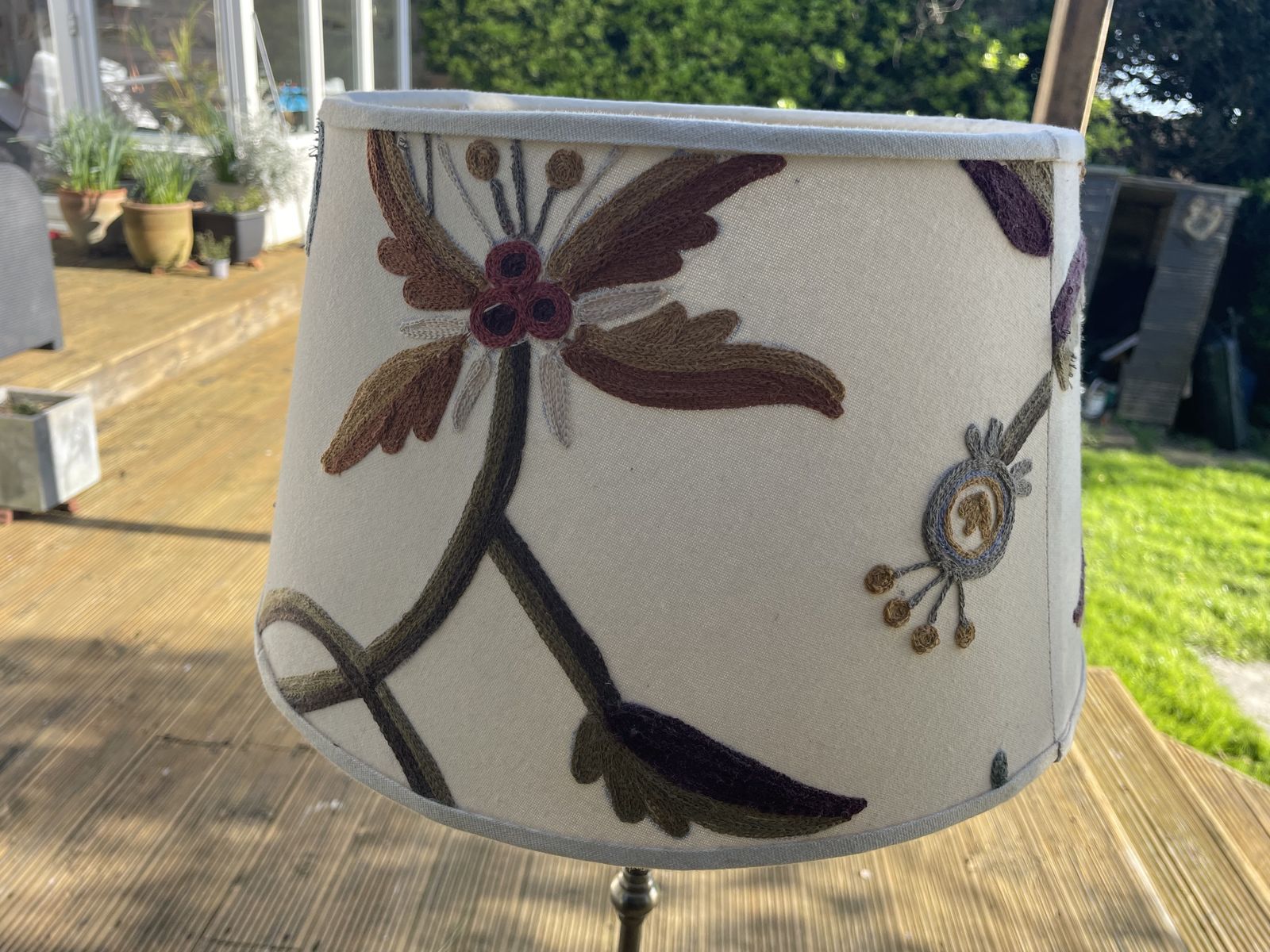 Tall Pair Of Pewter Table Lamps With Exquisite Embroidered Lampshades. photo Lighting