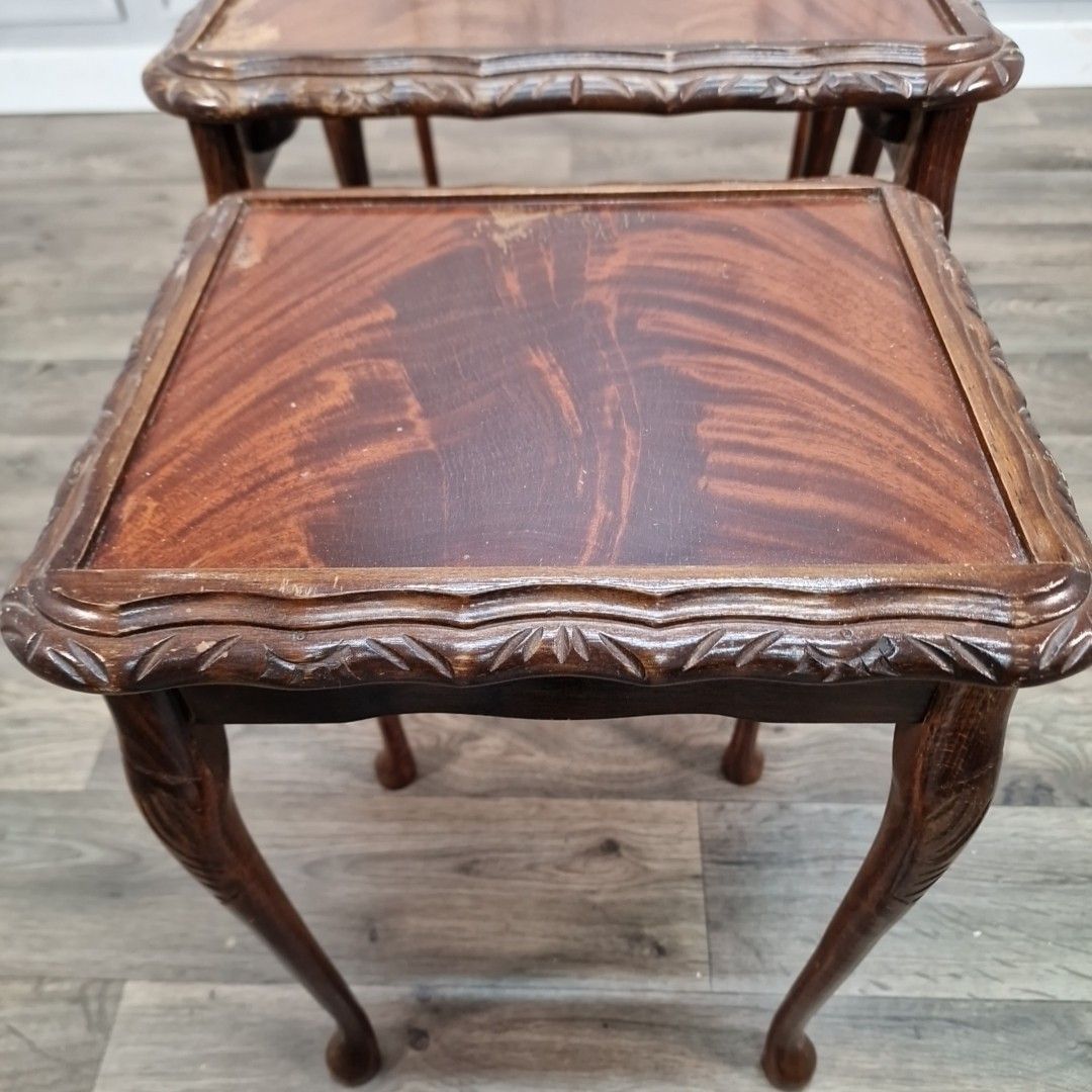 Furniture Vintage Nest Of Tables Mahogany Queen Anne Antique Style Nesting Side Table photo