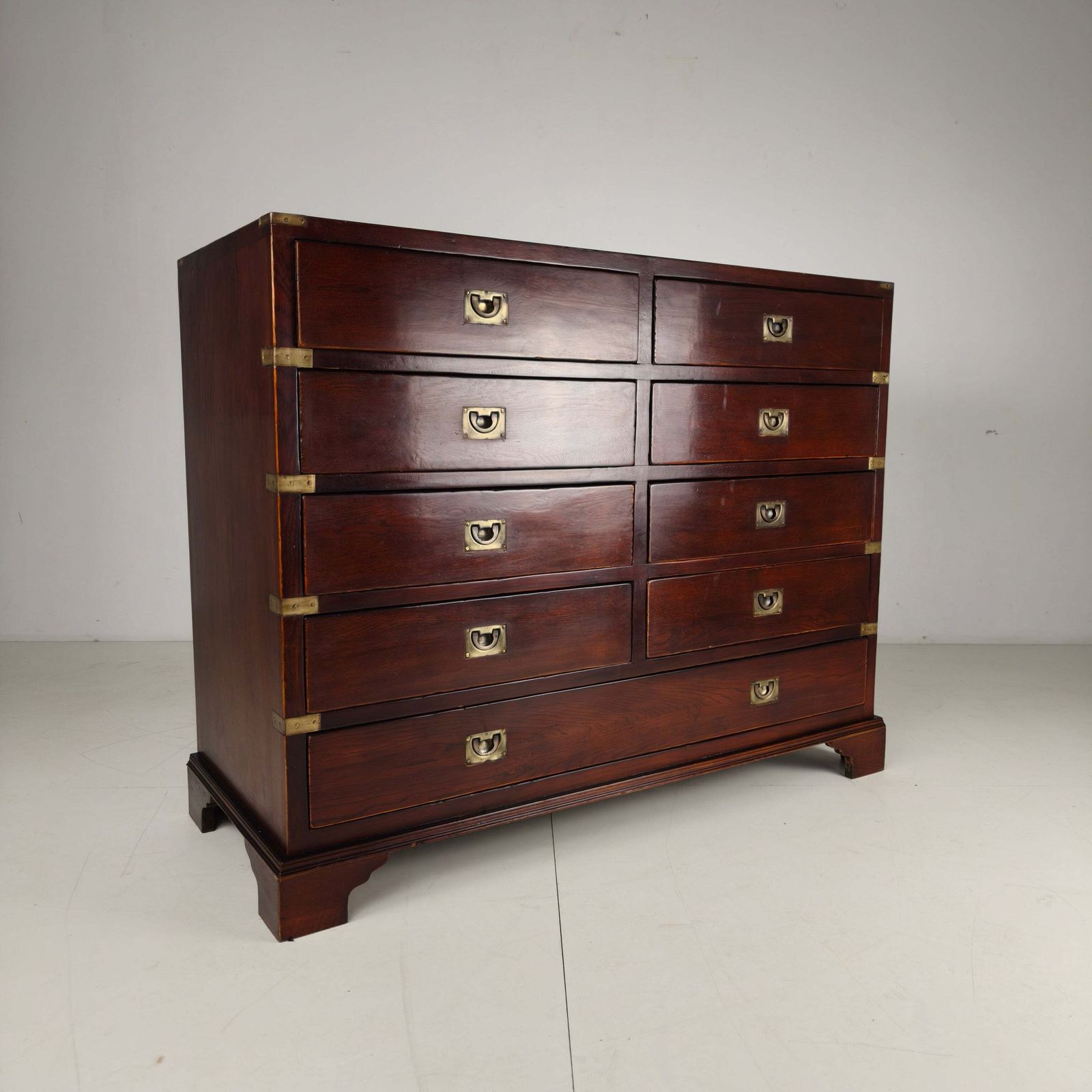 English Campaign Chest Of Drawers With Brass Hardware – 20th Century