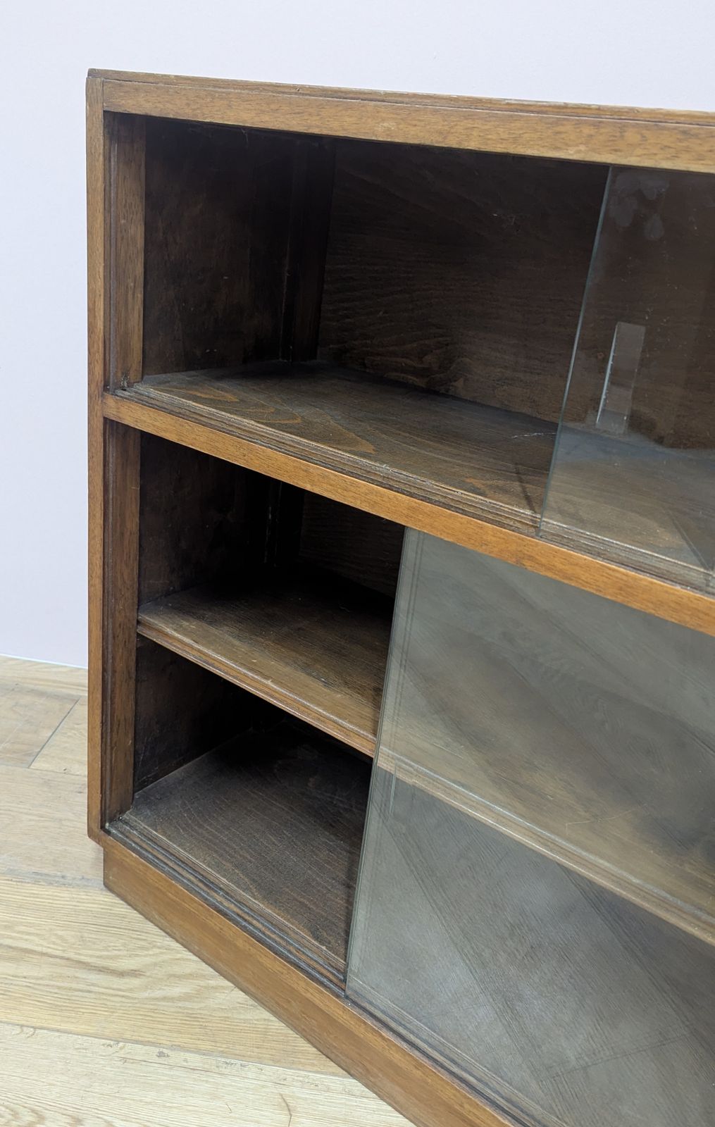Vintage 1950s Oak Glazed Bookcase Cabinet photo furniture