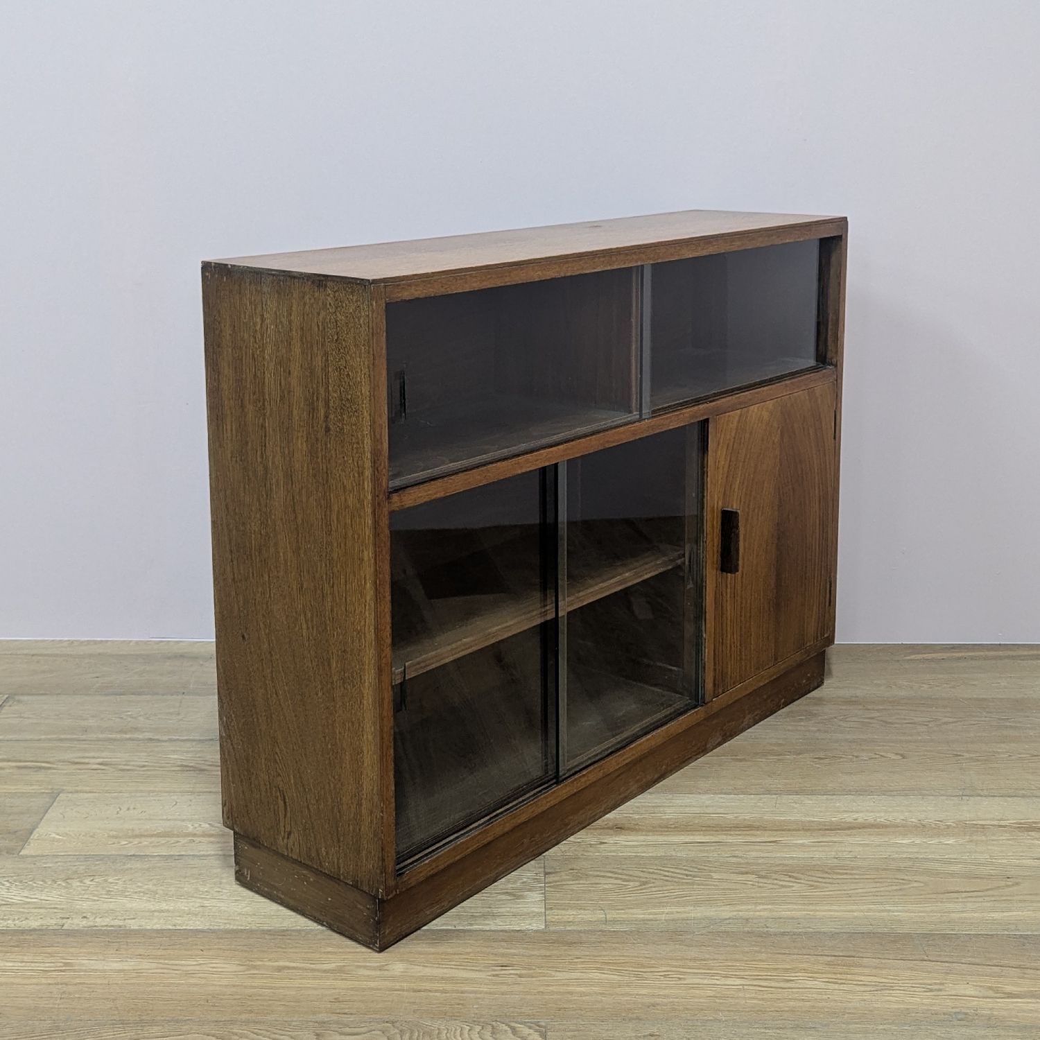Vintage 1950s Oak Glazed Bookcase Cabinet photo buy