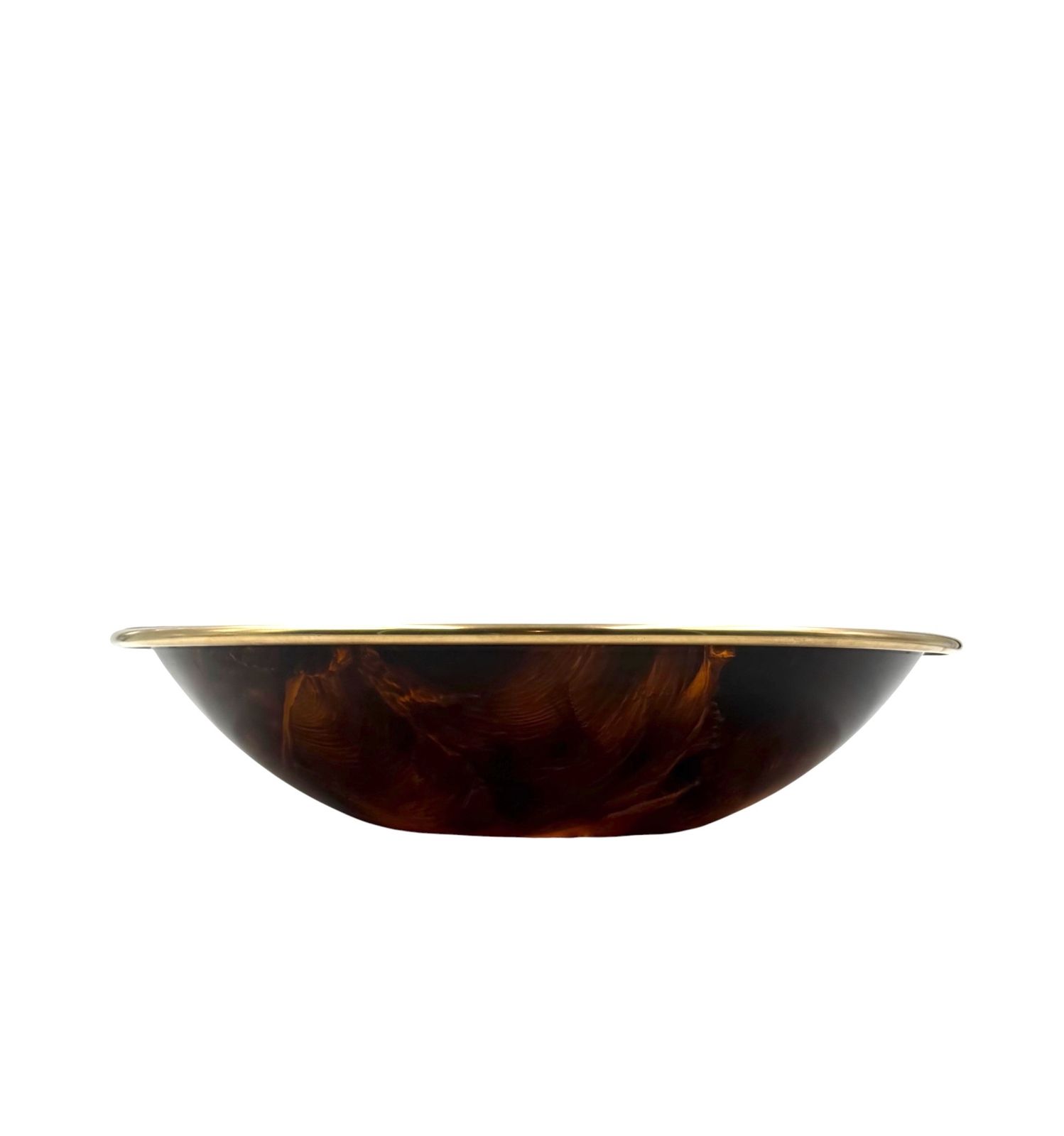 Hollywood Regency Brass And Tortoiseshell Lucite Bowl / Centerpiece, Italy 1970s photo for sale