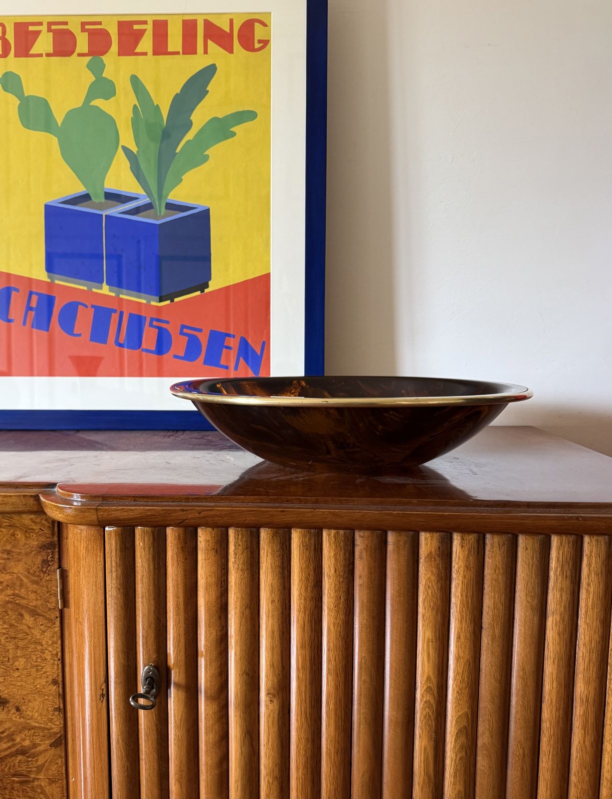 Hollywood Regency Brass And Tortoiseshell Lucite Bowl / Centerpiece, Italy 1970s photo buy