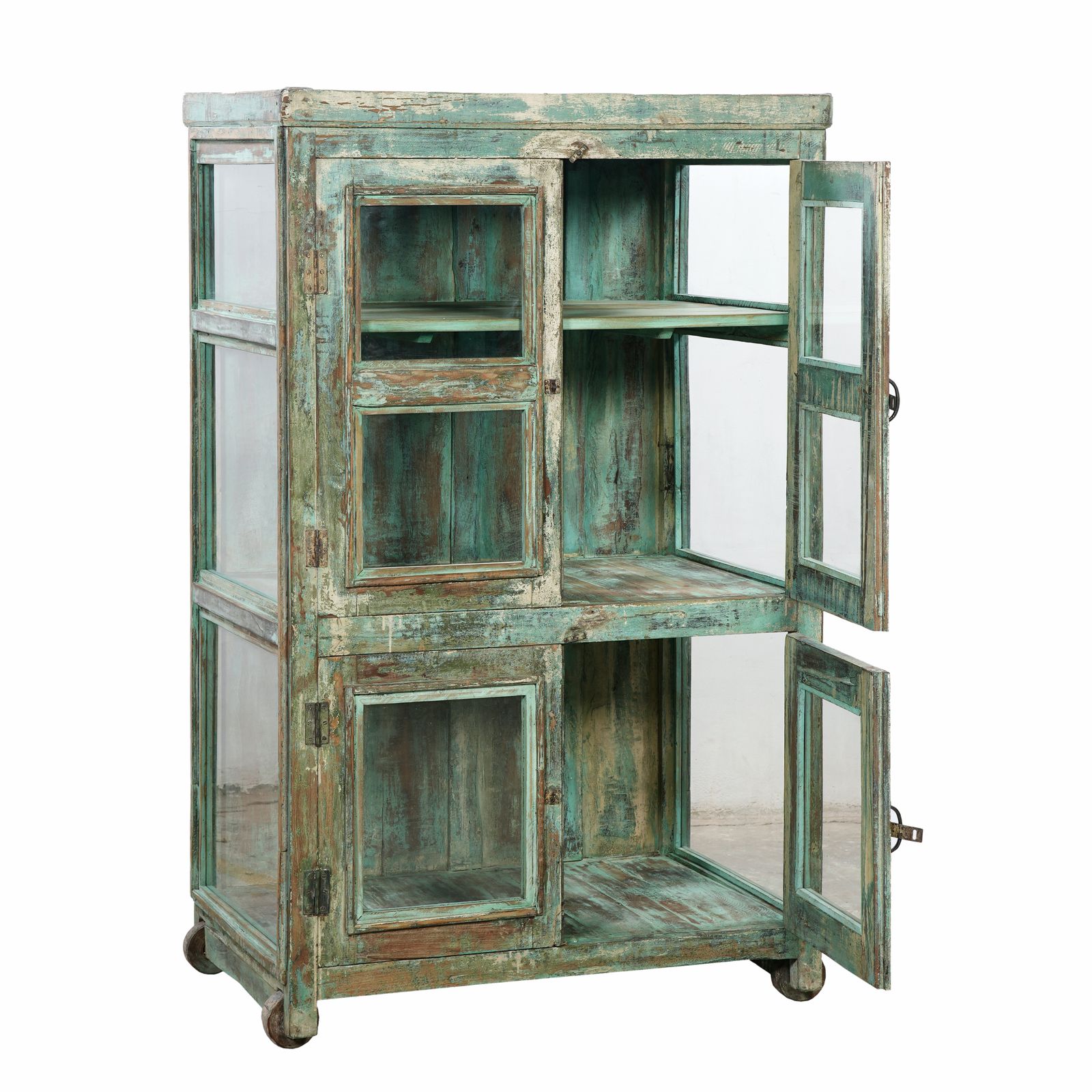 Leela Vintage Reclaimed Indian Glass Cabinet photo for sale