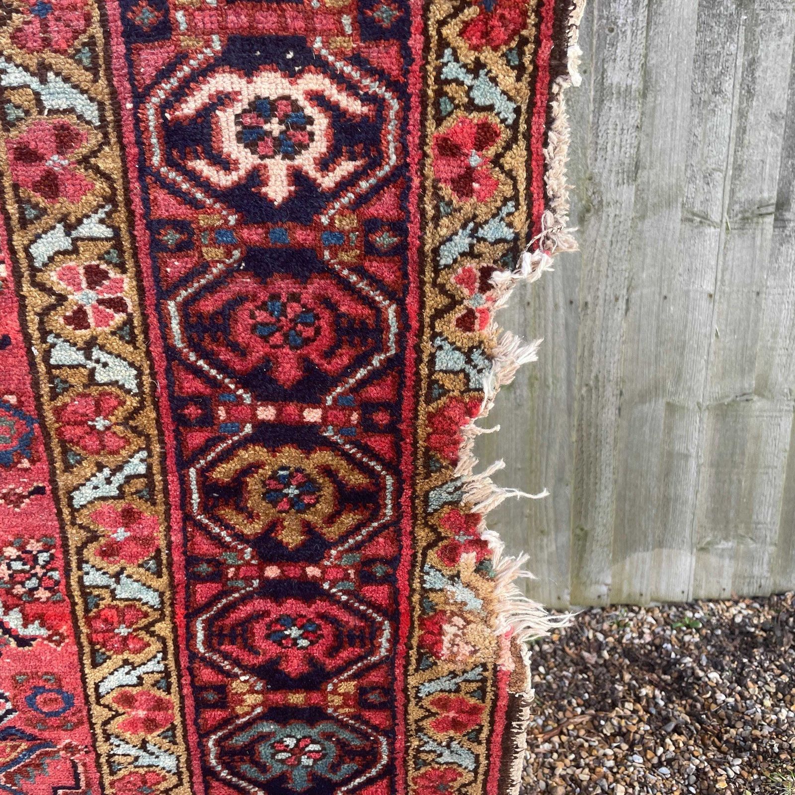 Antique Rug Tribal Hand Knotted Red Navy Blue Hallway Area Carpet Middle Eastern Handwoven Geometric photo vinterior
