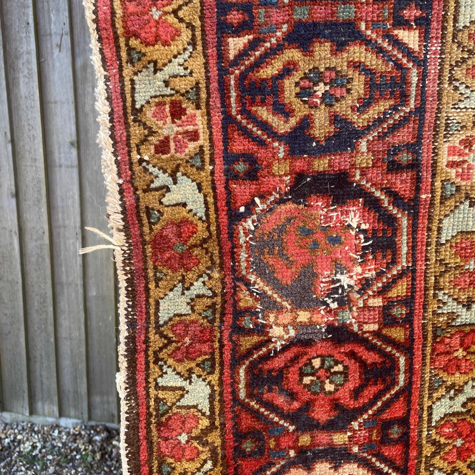 Antique Rug Tribal Hand Knotted Red Navy Blue Hallway Area Carpet Middle Eastern Handwoven Geometric photo buy