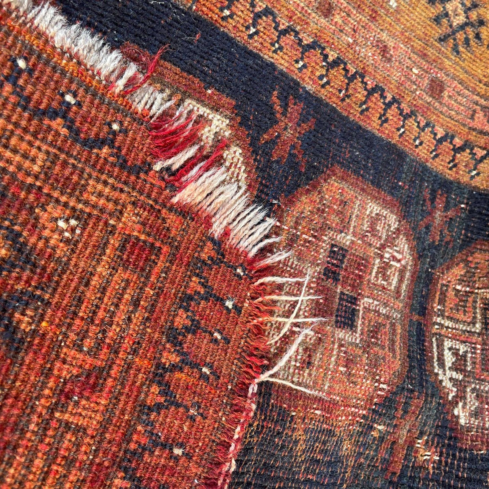 photo for sale Middle Eastern Wool Rug Hand Knotted Orange Brown Geometric Patter Small Area Carpet Low Pile Hallway Bedroom Living Room