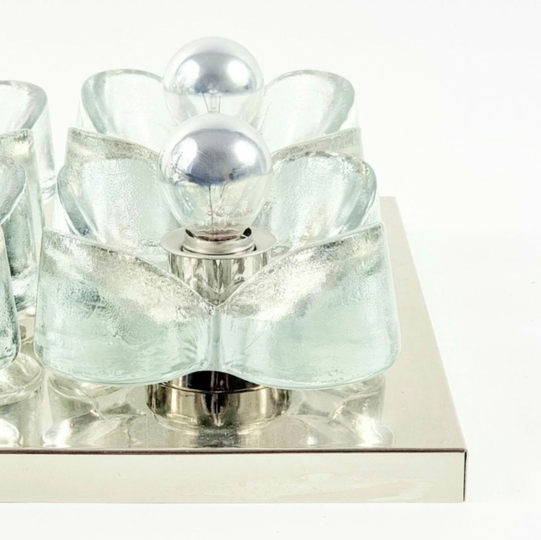 Xl Mid Century Modern Floral Glass & Chrome Wall Light From Sische, Germany, 1960s/1970s photo 925.0
