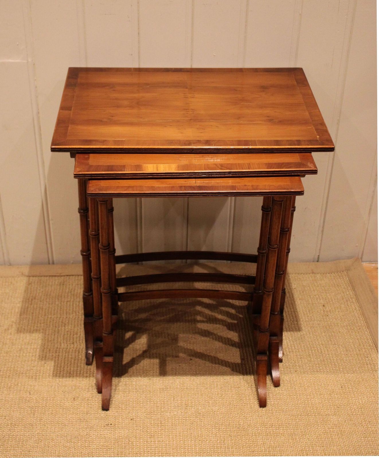 Nest Of Three Yew Wood Tables, 1960s photo Furniture