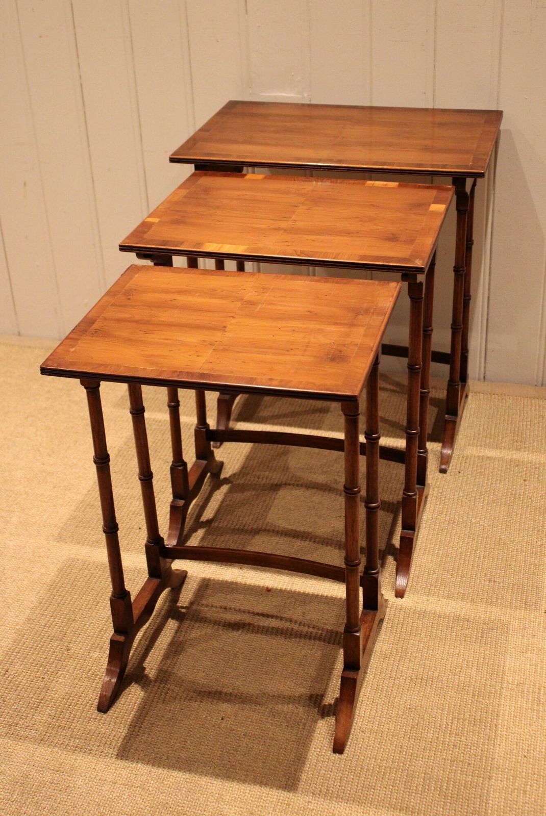 Nest Of Three Yew Wood Tables, 1960s photo vintage